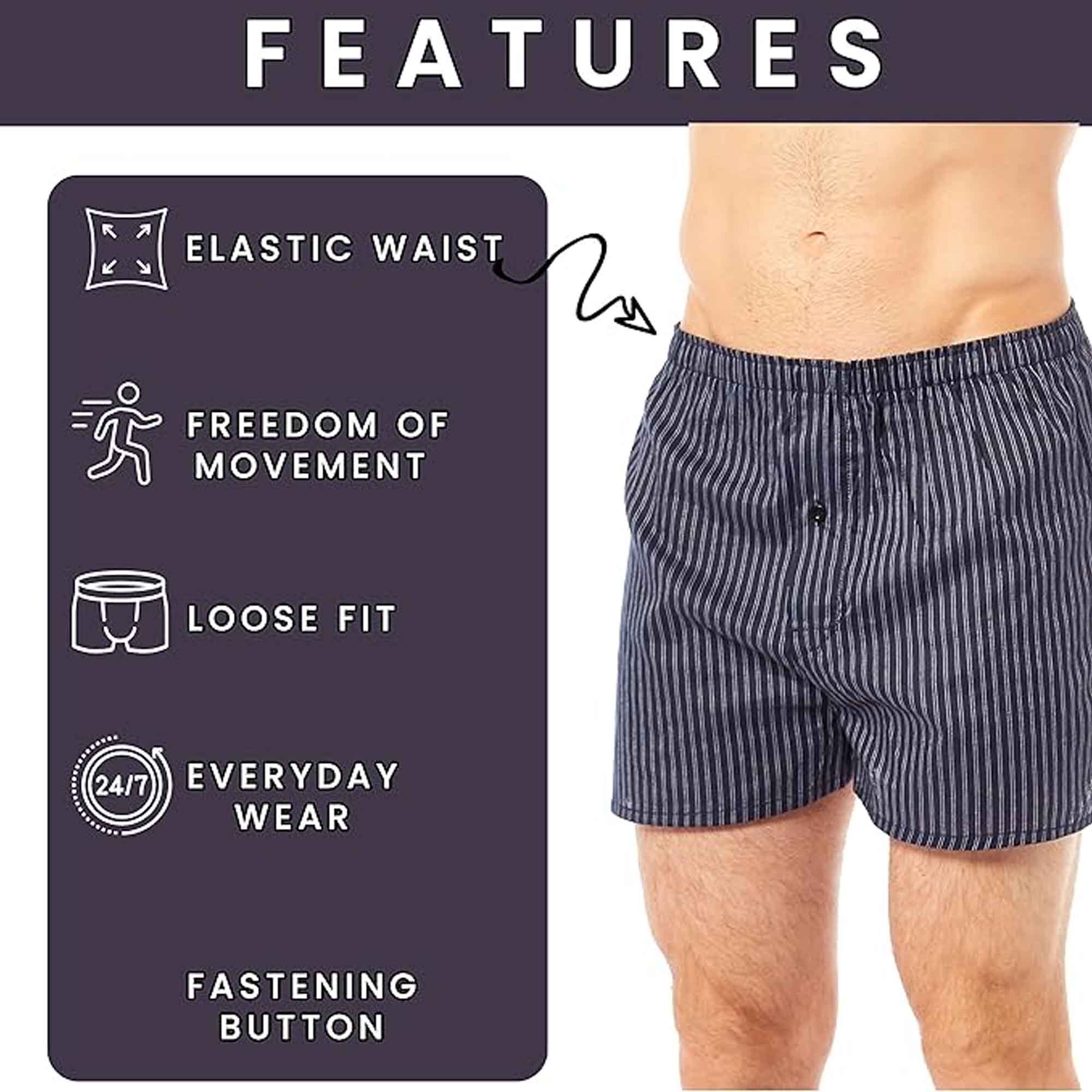 Sock Stack MB02 Pack Of 6 Mens Loose Fit Boxers With Comfort Waistband Button Fly