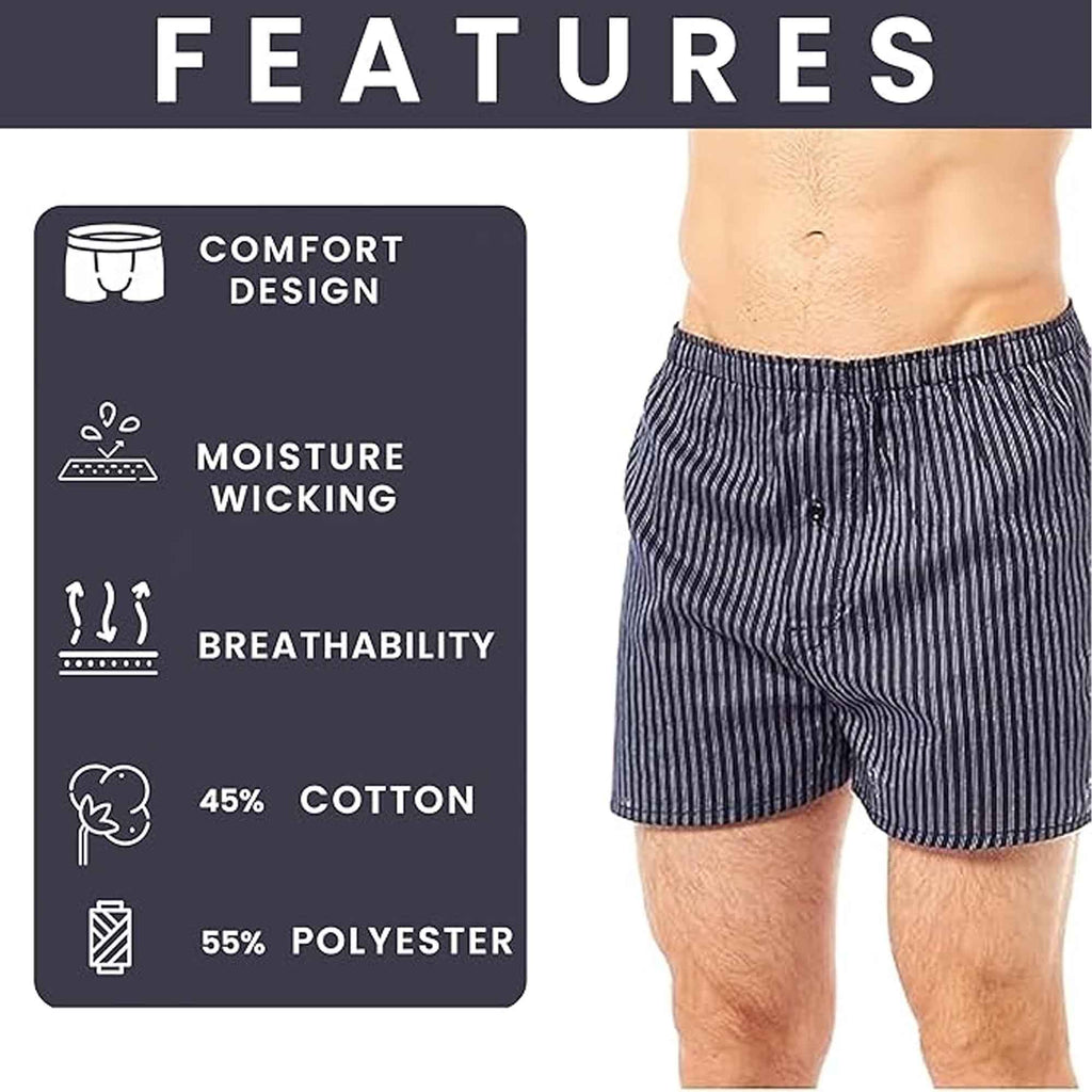 Sock Stack Men's Woven Boxers 6 Pack Loose Fit Comfort Waistband Cotton Mix Multipack Cotton Rich Comfort Fit