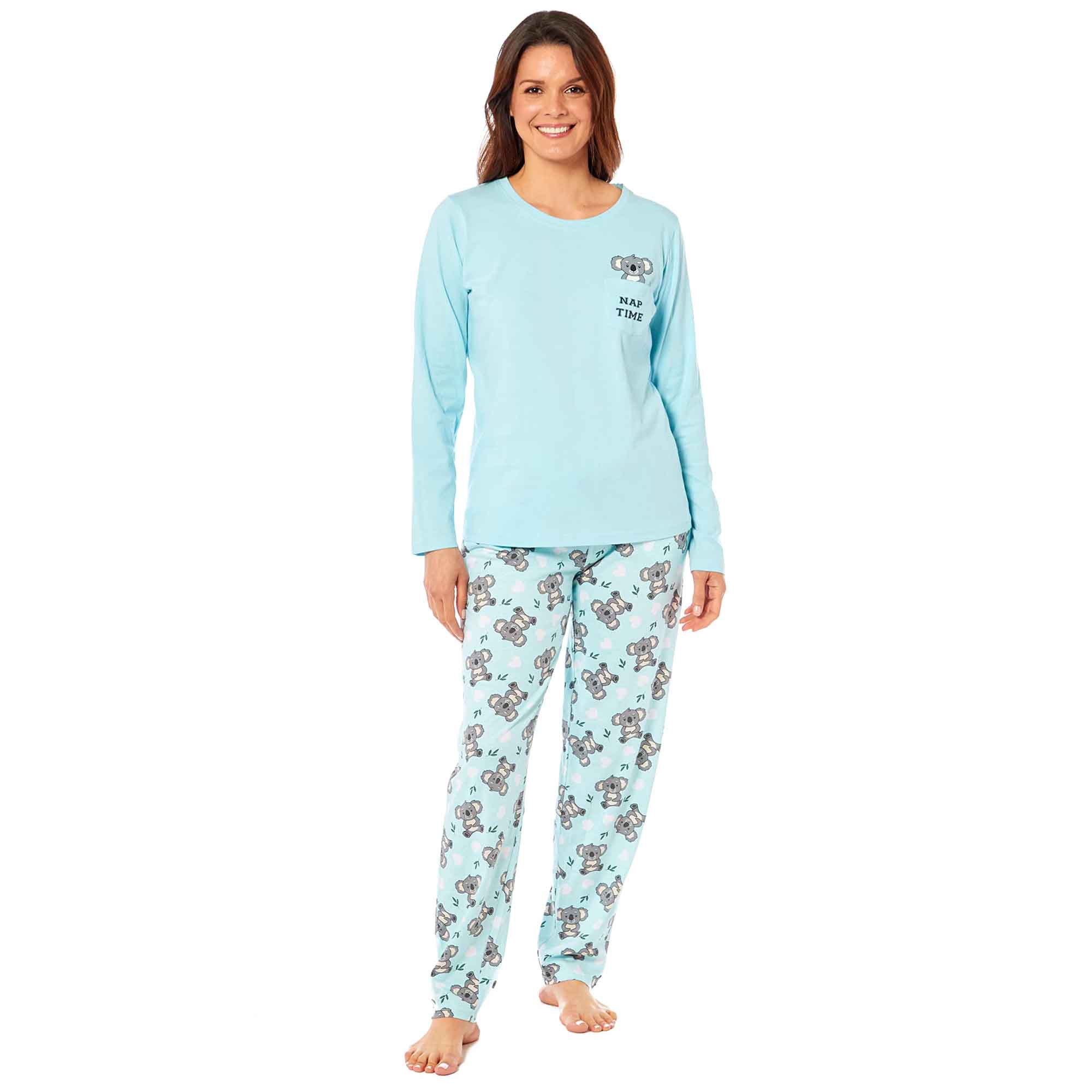 Daisy Dreamer Women's Koala Bear Print Pyjama Set 100% Cotton Easy Care Super Soft Cosy Sleepwear