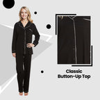Daisy Dreamer Women's Black Pyjama Set Soft Touch Long Sleeve Button Up Top And Bottoms