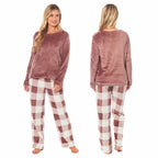 Daisy Dreamer Women's Buffalo Check Fleece Pyjama Set With Long Sleeve Top And Bottoms