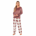 Daisy Dreamer Women's Buffalo Check Fleece Pyjama Set With Long Sleeve Top And Bottoms