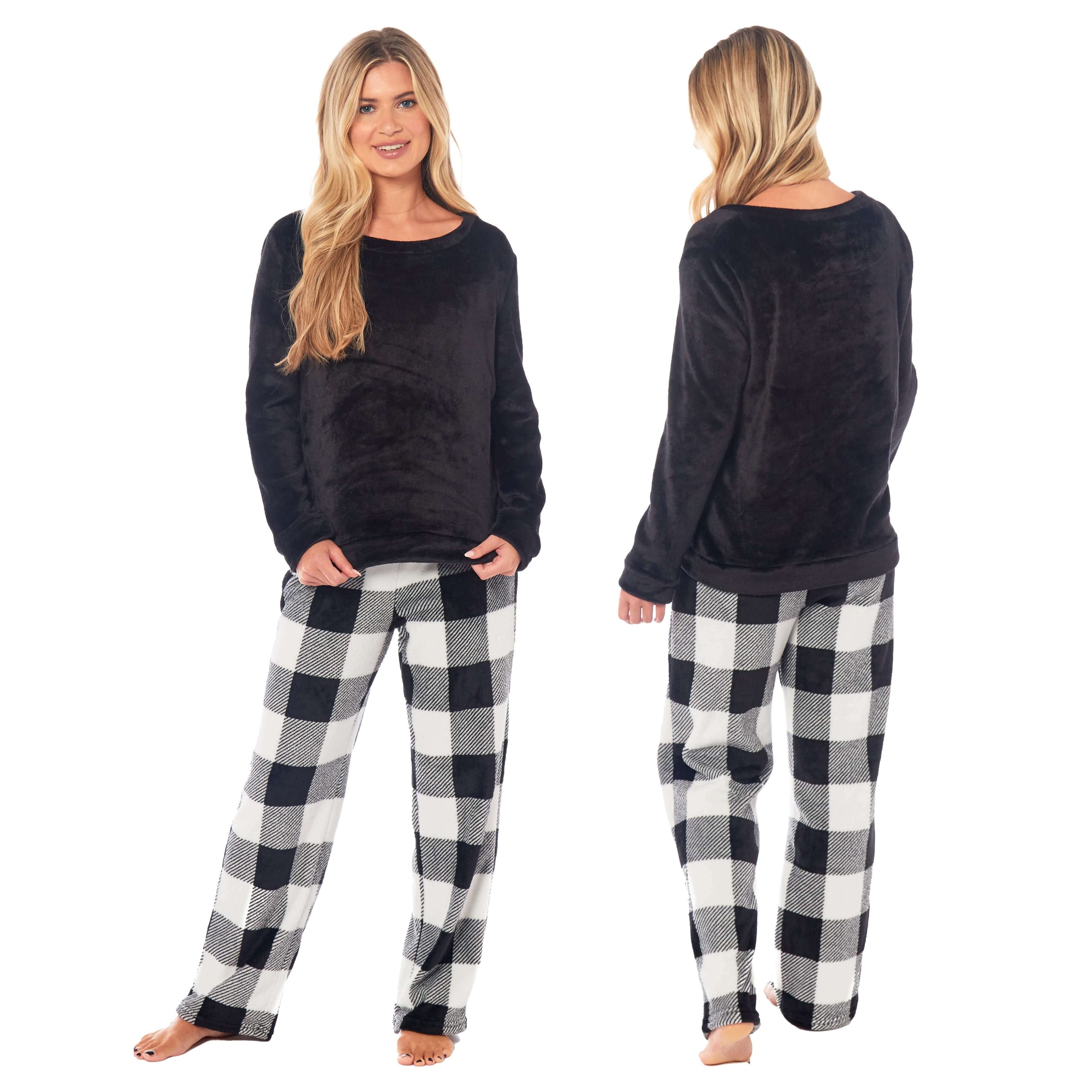 Daisy Dreamer Women's Buffalo Check Fleece Pyjama Set With Long Sleeve Top And Bottoms