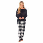 Daisy Dreamer Women's Buffalo Check Fleece Pyjama Set With Long Sleeve Top And Bottoms