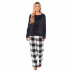 Daisy Dreamer Women's Buffalo Check Fleece Pyjama Set With Long Sleeve Top And Bottoms