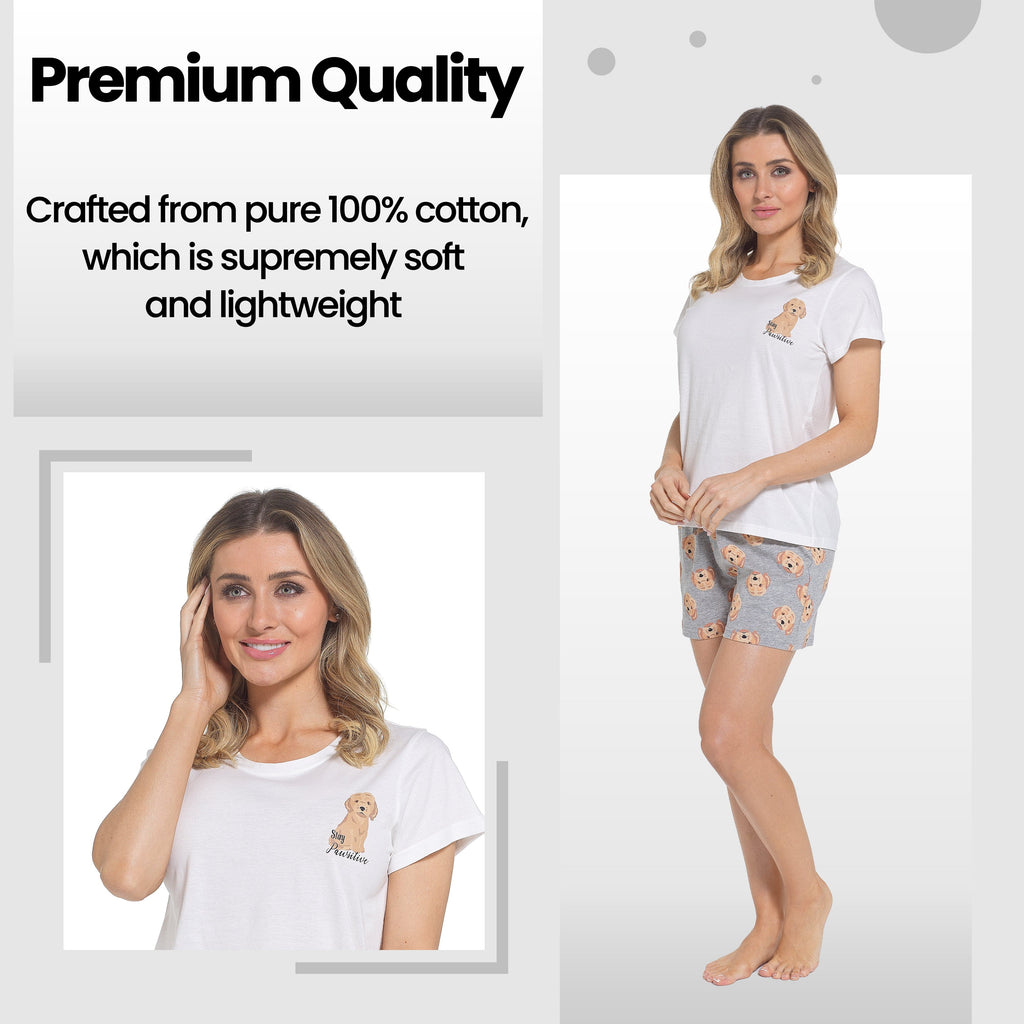 Daisy Dreamer Women's Cockapoo Pyjama Set T Shirt And Shorts Soft Cotton Loungewear