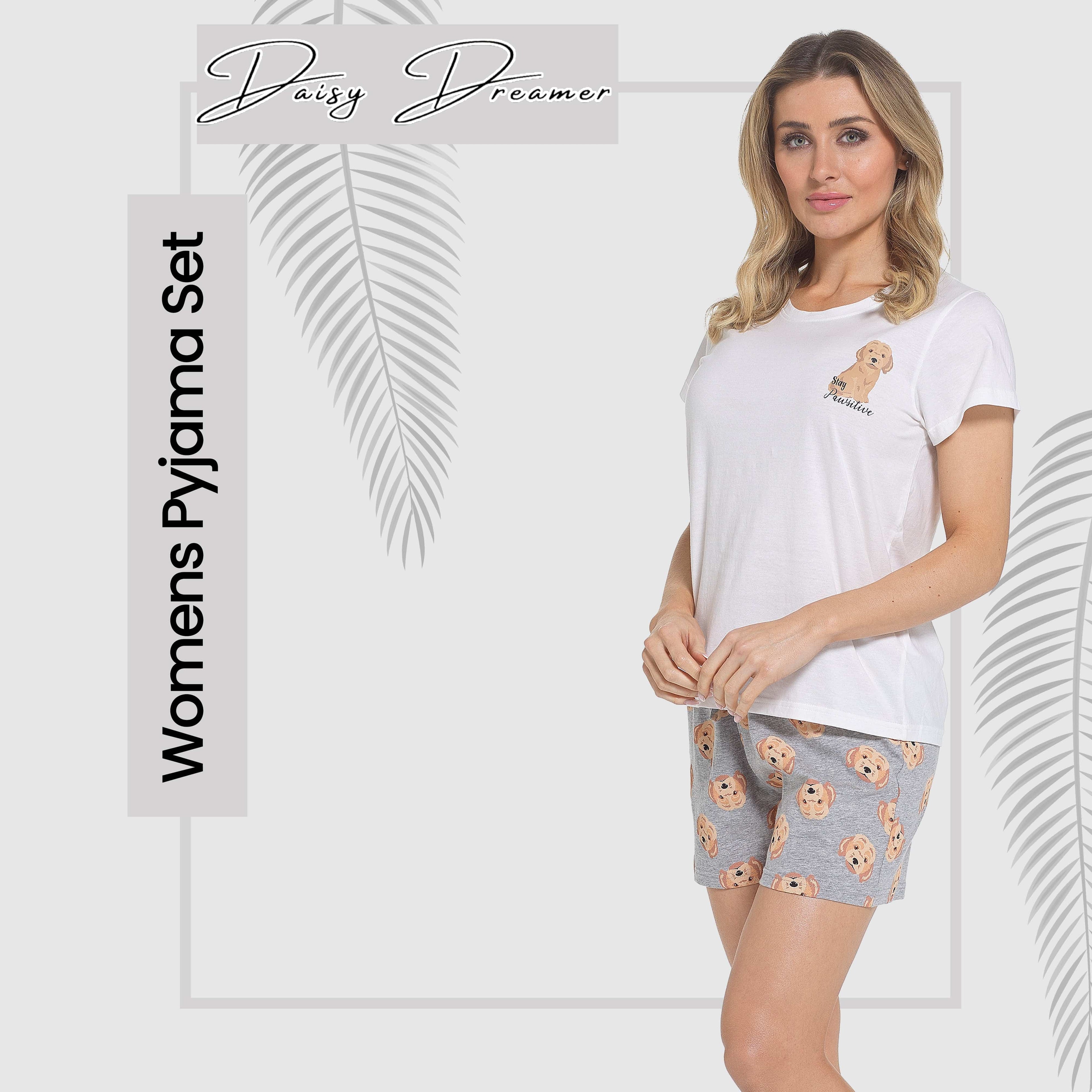 Daisy Dreamer Women's Cockapoo Pyjama Set T Shirt And Shorts Soft Cotton Loungewear
