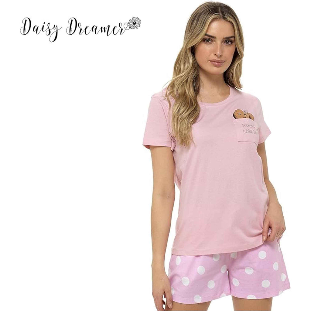 Daisy Dreamer Womens Cotton Sausage Dog Print T Shirt And Shorts Pyjama Set For Summer
