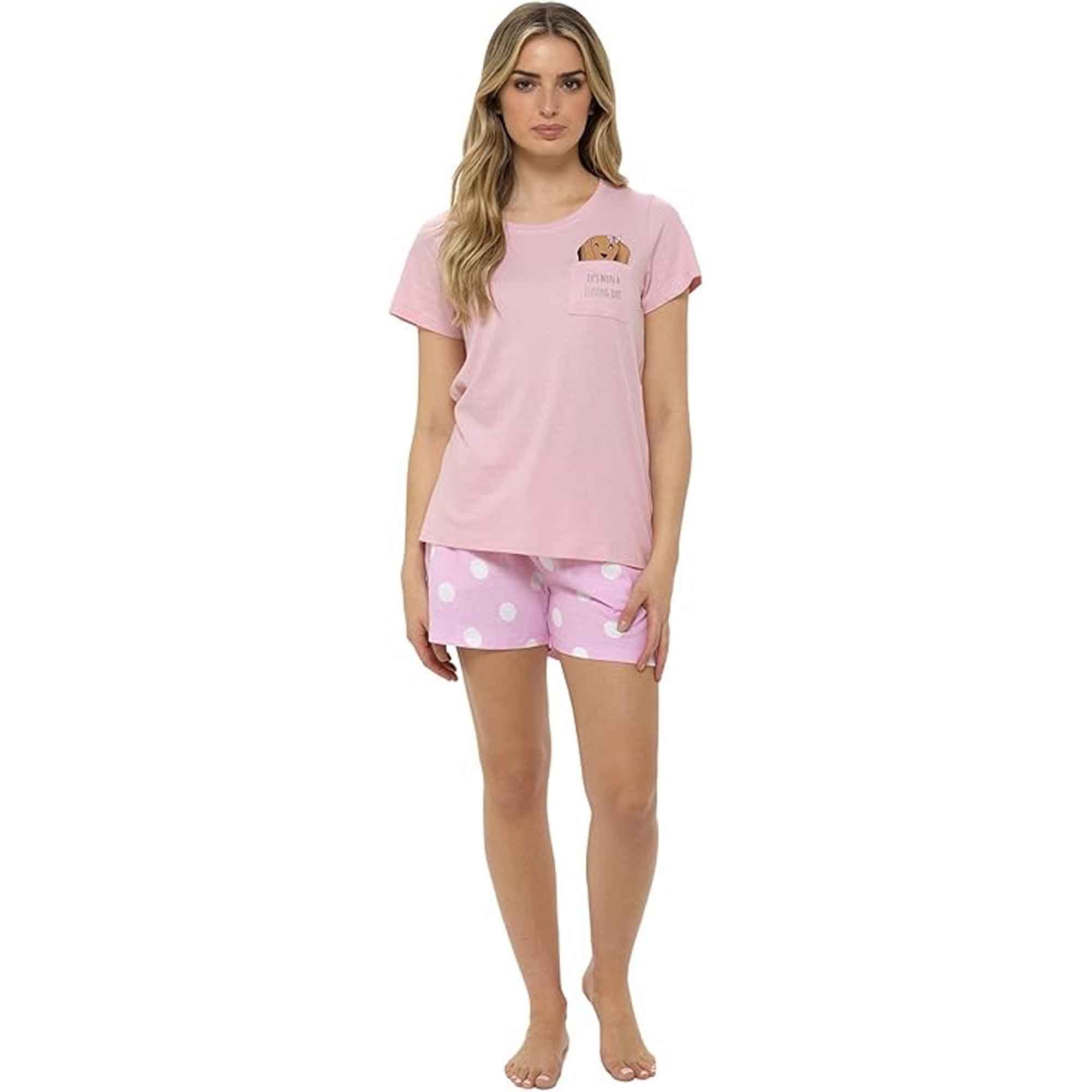 Daisy Dreamer Womens Cotton Sausage Dog Print T Shirt And Shorts Pyjama Set For Summer