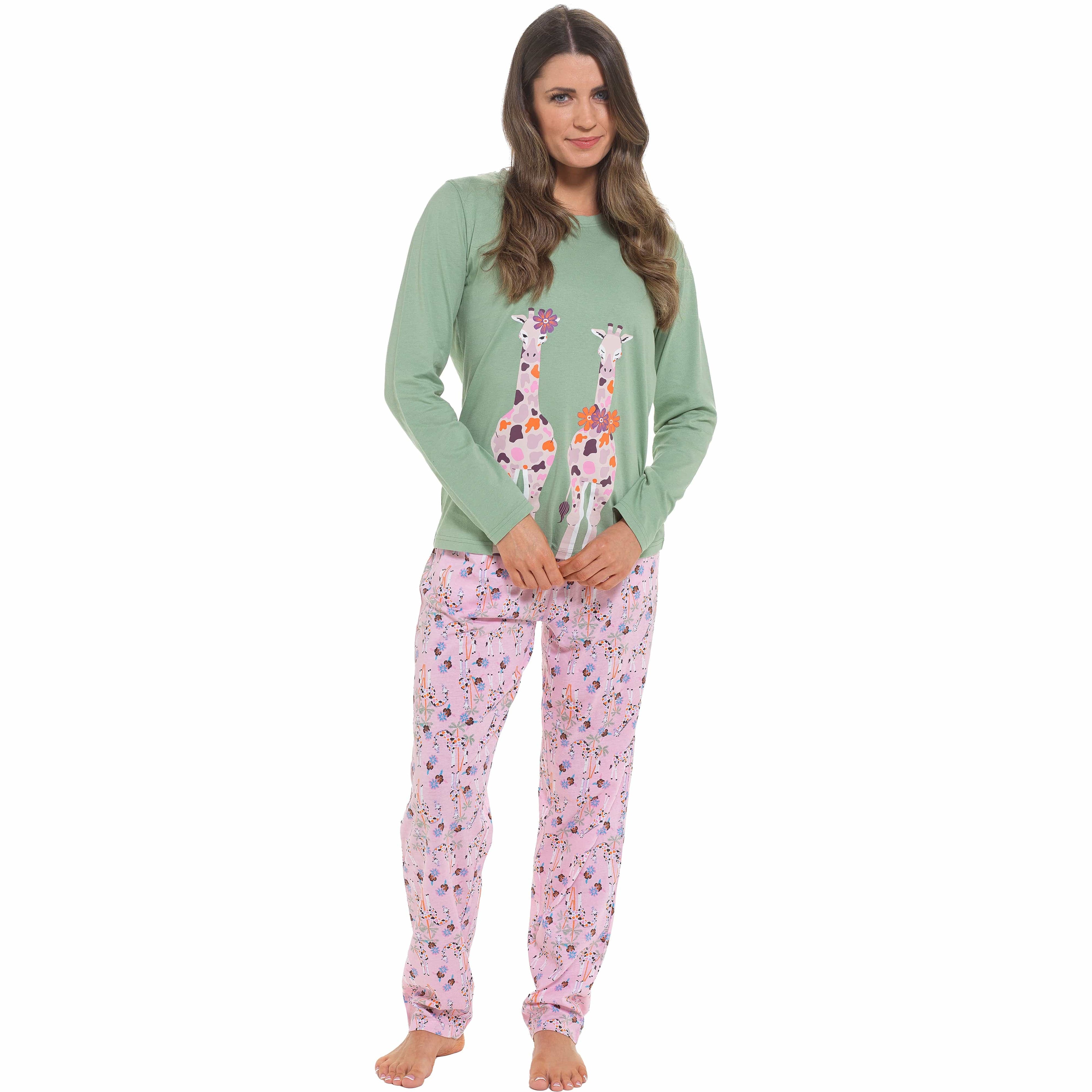 Daisy Dreamer Womens Giraffe Cotton Jersey Long Sleeve Pyjama Set For Comfortable
