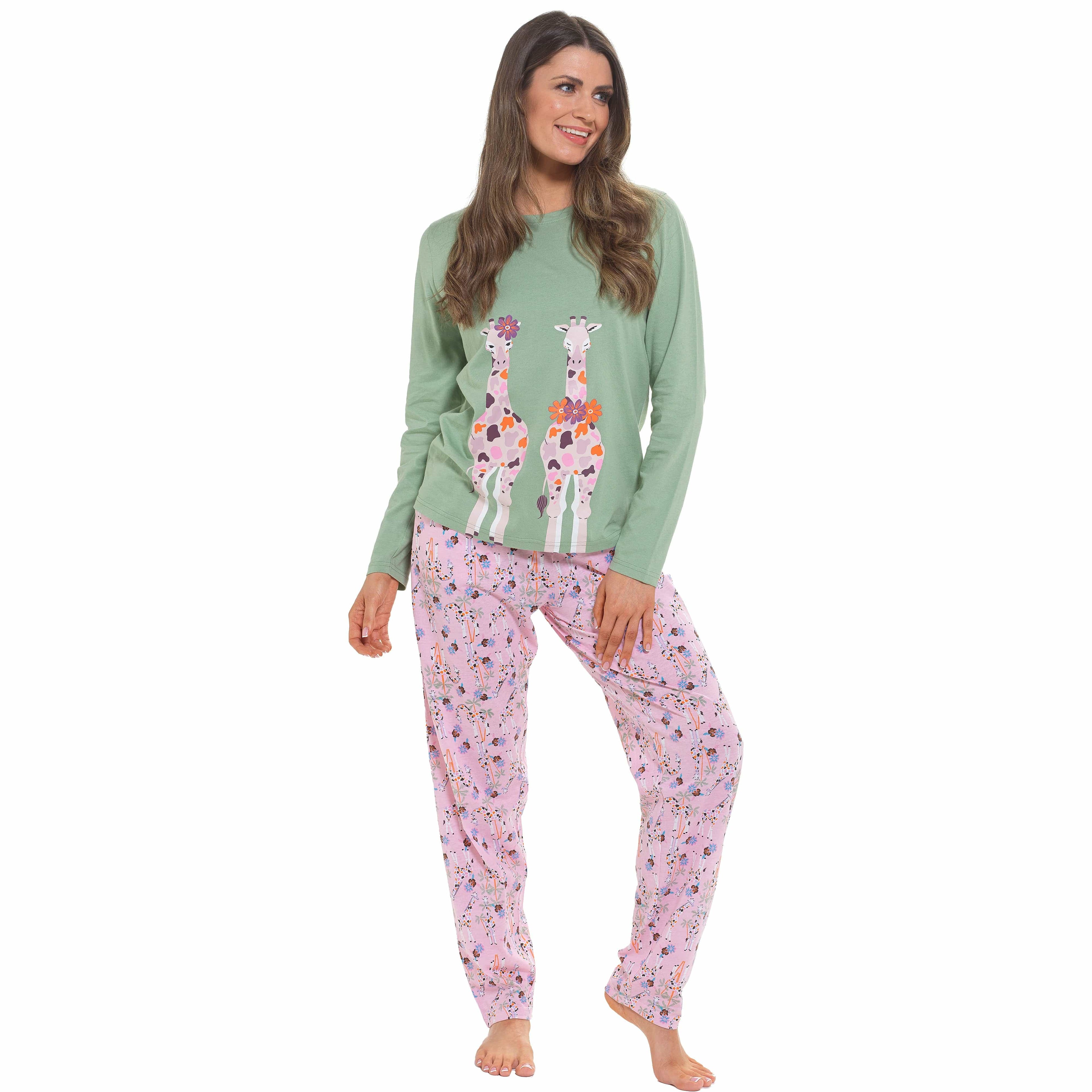 Daisy Dreamer Womens Giraffe Cotton Jersey Long Sleeve Pyjama Set For Comfortable