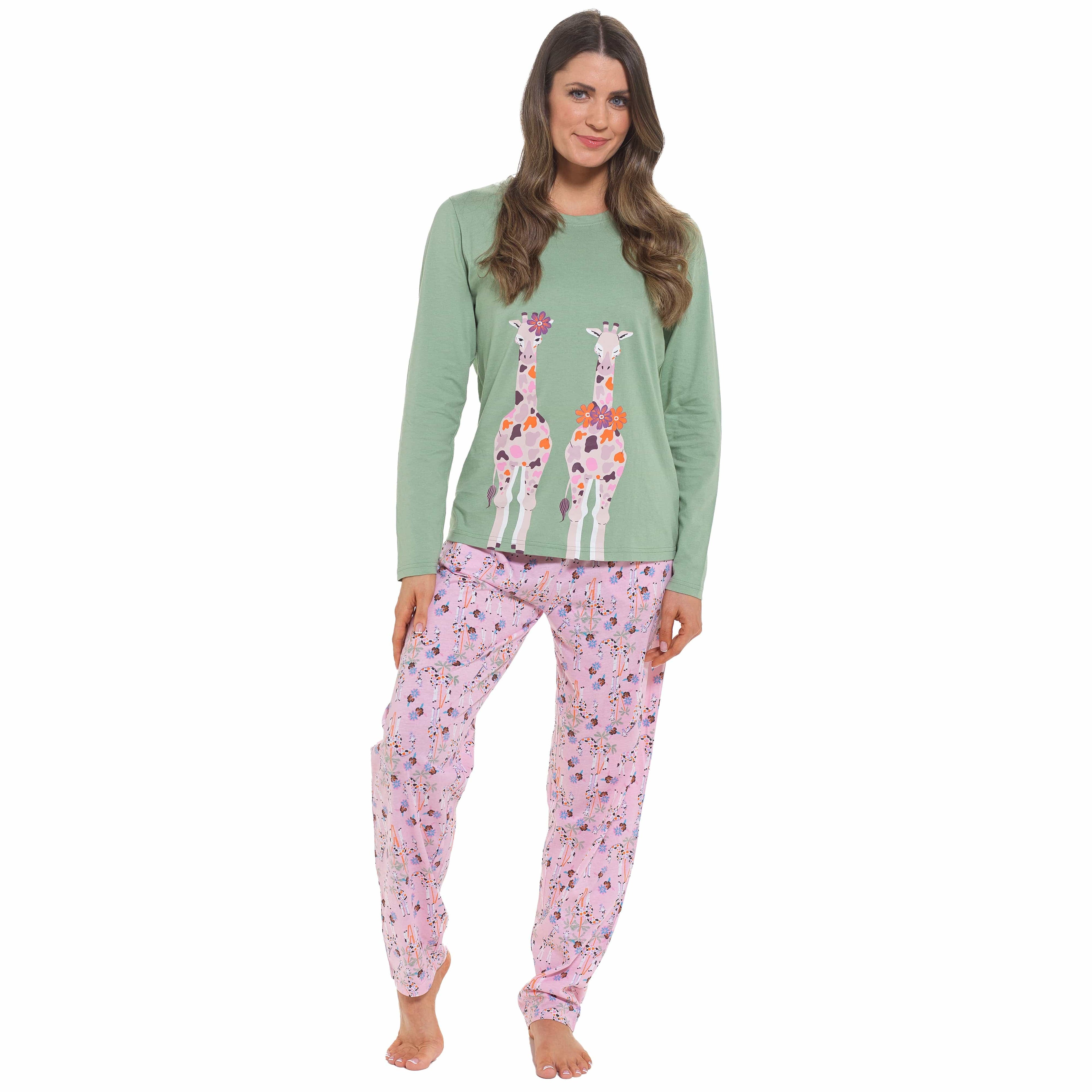 Daisy Dreamer Womens Giraffe Cotton Jersey Long Sleeve Pyjama Set For Comfortable