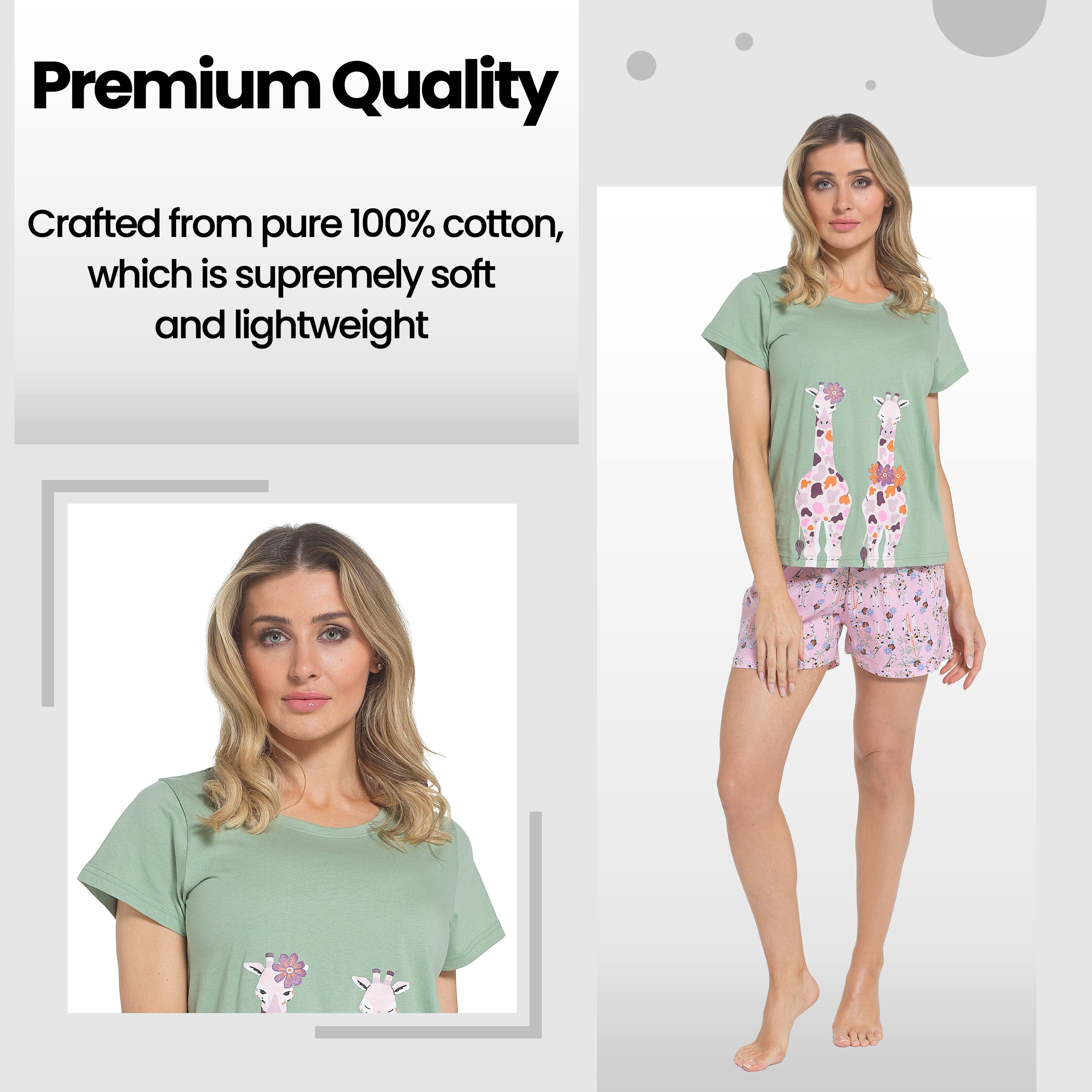 Daisy Dreamer Women's Giraffe Print Pyjama Set T Shirt And Shorts Soft Cotton Loungewear