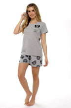 Daisy Dreamer Women's Grey Cotton T Shirt and Shorts Pyjama Set With Pom Pom Detailing