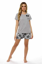 Daisy Dreamer Women's Grey Cotton T Shirt and Shorts Pyjama Set With Pom Pom Detailing