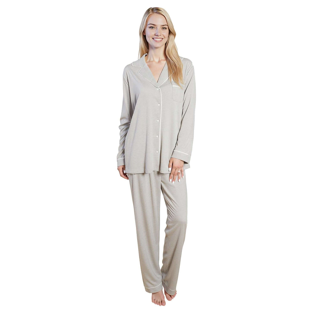Daisy Dreamer Women's Grey Pyjama Set Soft Touch Long Sleeve Button Up Top and Bottoms