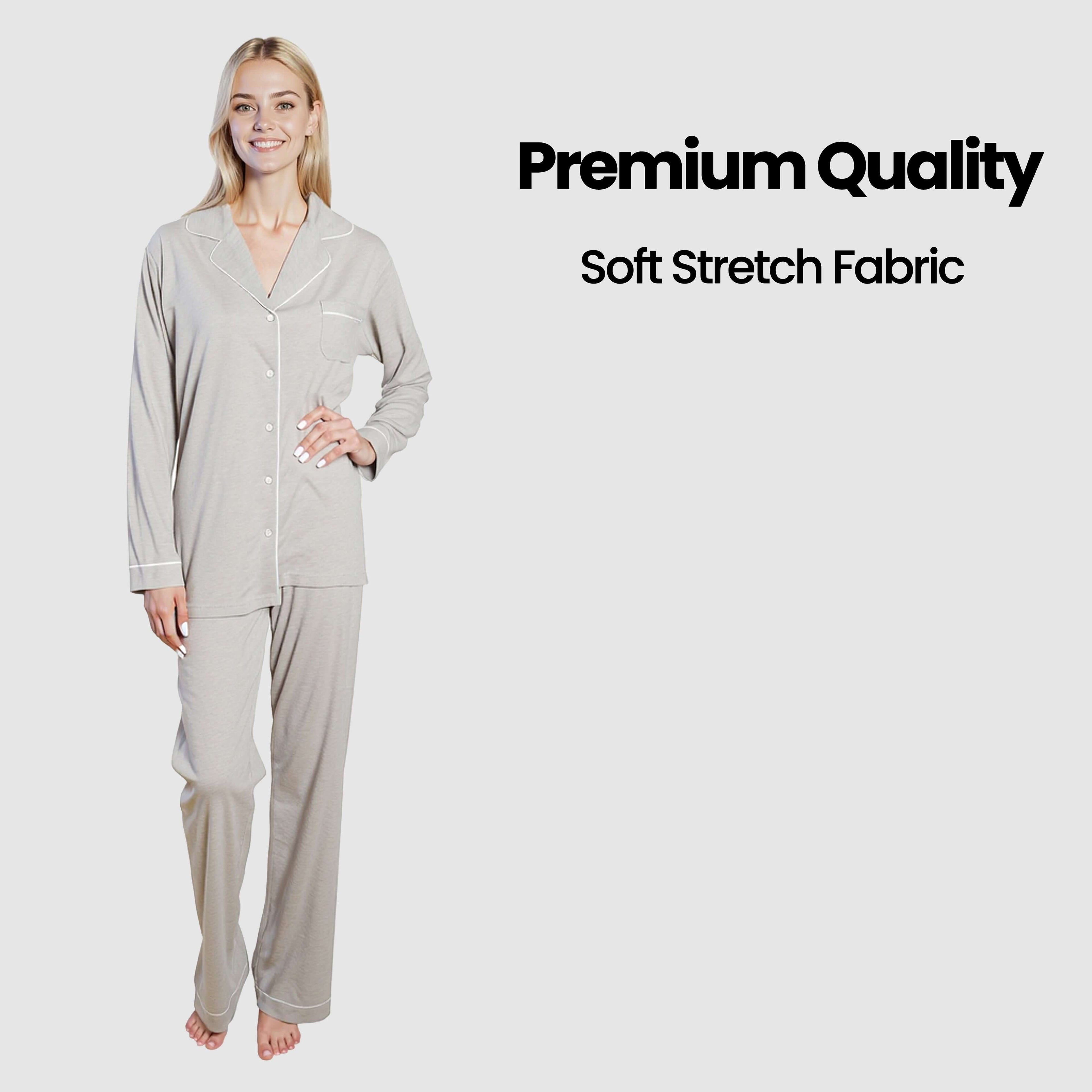 Daisy Dreamer Women's Grey Pyjama Set Soft Touch Long Sleeve Button Up Top and Bottoms