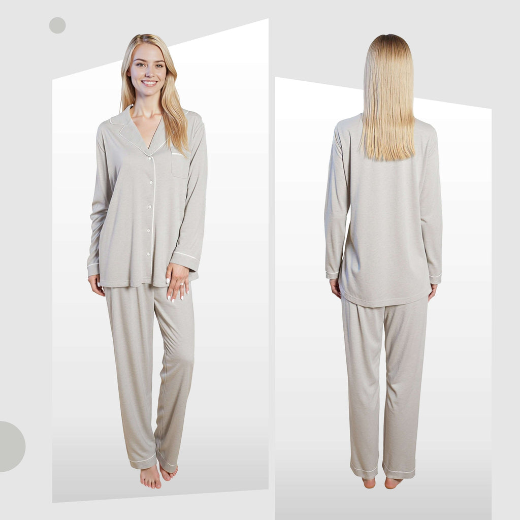 Daisy Dreamer Women's Grey Pyjama Set Soft Touch Long Sleeve Button Up Top and Bottoms