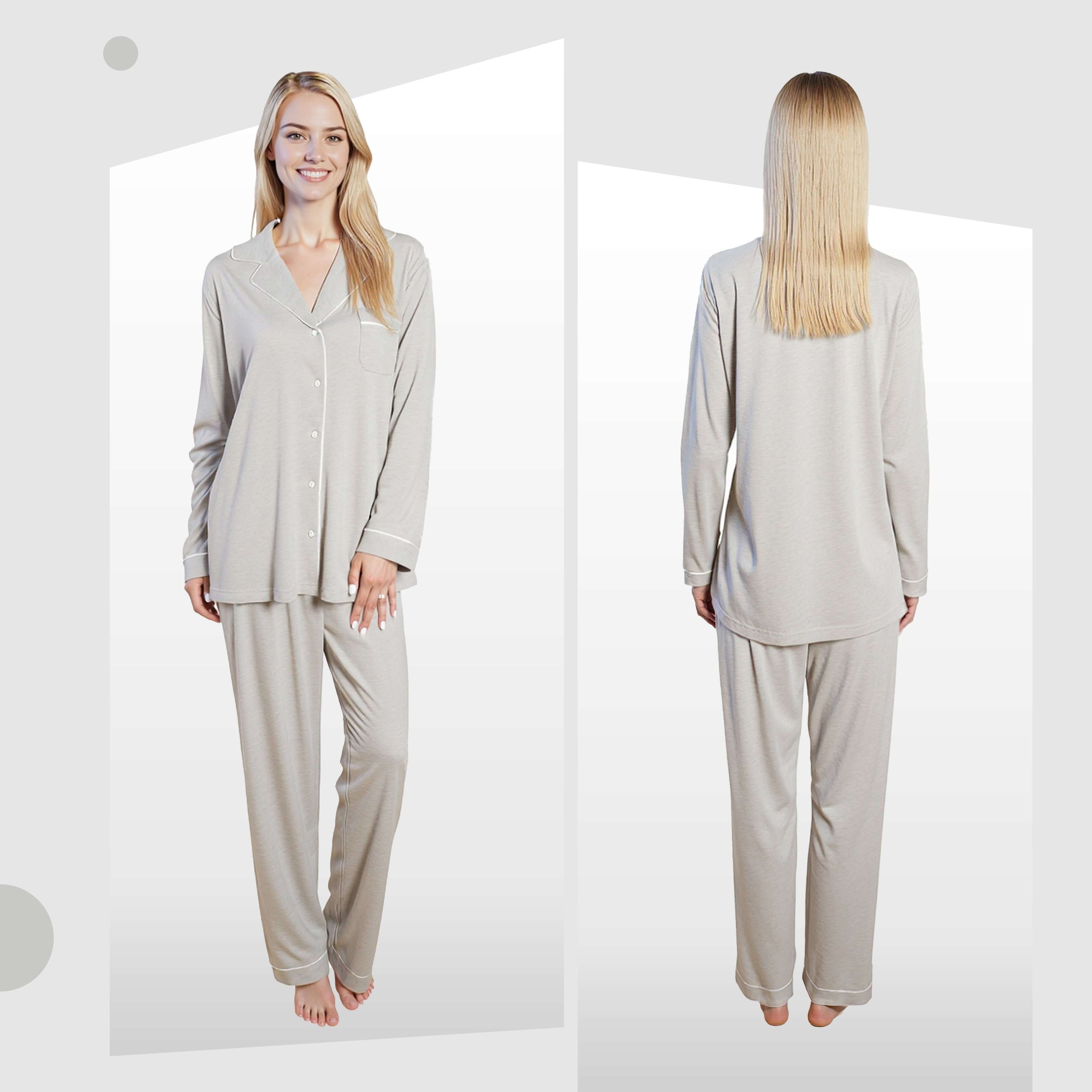Daisy Dreamer Women's Grey Pyjama Set Soft Touch Long Sleeve Button Up Top and Bottoms
