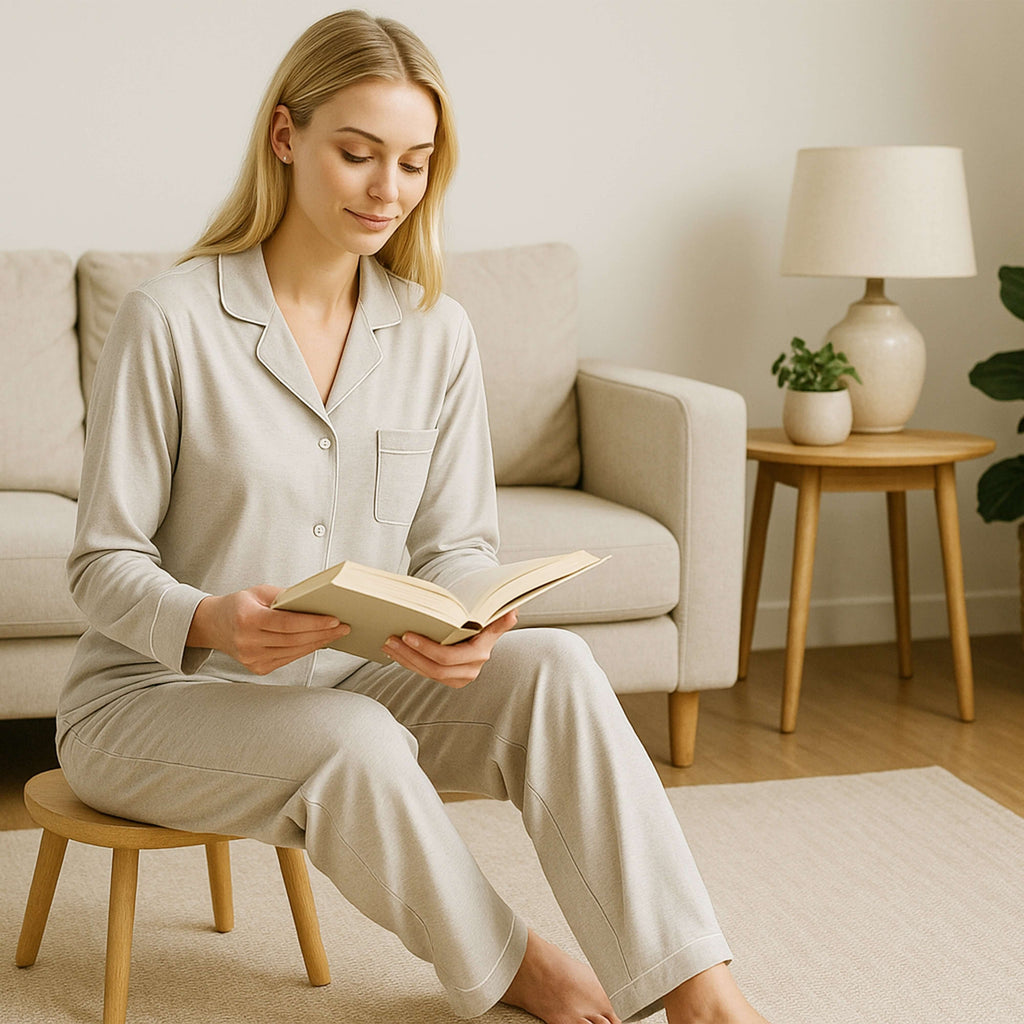 Daisy Dreamer Women's Grey Pyjama Set Soft Touch Long Sleeve Button Up Top and Bottoms
