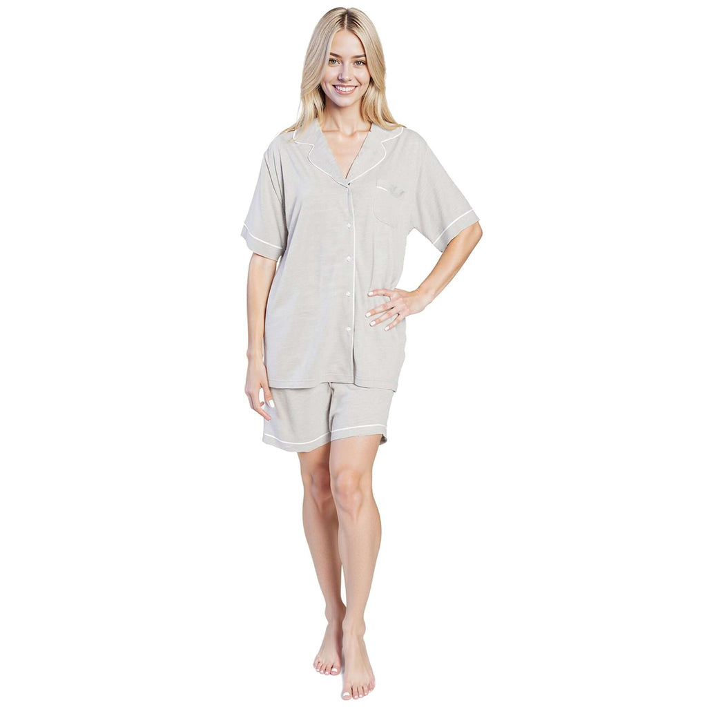 Daisy Dreamer Womens Grey Short Pyjama Set With Button Up Top And Pockets Easy Care
