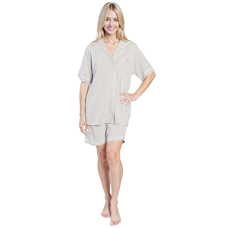 Daisy Dreamer Womens Grey Short Pyjama Set With Button Up Top And Pockets Easy Care