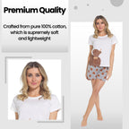 Daisy Dreamer Women's Highland Cow Pyjama Set T Shirt And Shorts Soft Cotton Loungewear