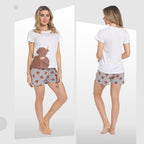 Daisy Dreamer Women's Highland Cow Pyjama Set T Shirt And Shorts Soft Cotton Loungewear