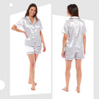Daisy Dreamer Women's Satin Silk Short Pyjama Set Black Pink Grey UK Sizes 8-22 Easy-Care Cotton Rich Sleep Set