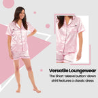 Daisy Dreamer Women's Satin Silk Short Pyjama Set Black Pink Grey UK Sizes 8-22 Easy-Care Cotton Rich Sleep Set