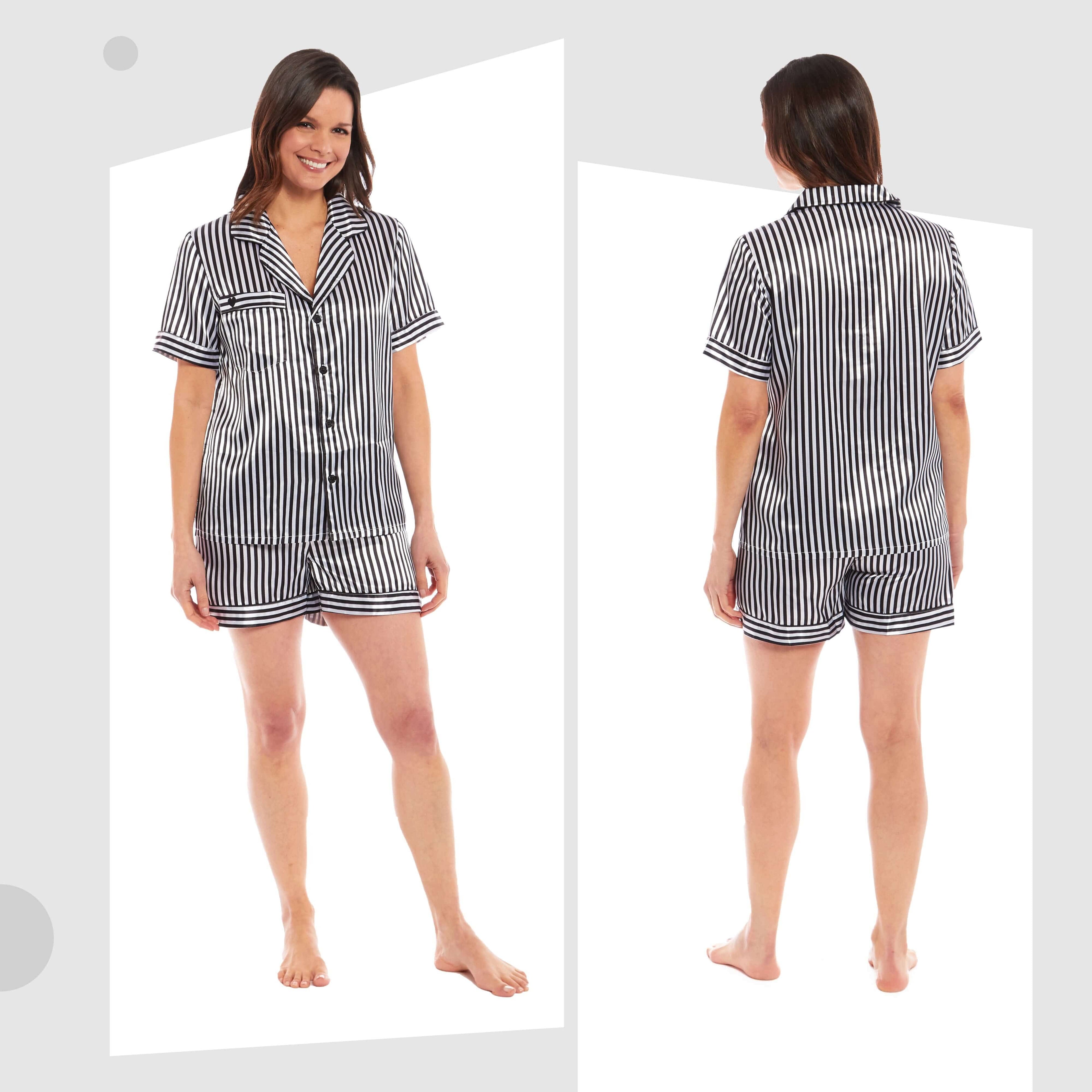 Daisy Dreamer Women's Satin Silk Short Pyjama Set Black Pink Grey UK Sizes 8-22 Easy-Care Cotton Rich Sleep Set