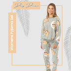 Daisy Dreamer Women's Sloth Fleece Pyjama Set Long Sleeve Animal Print Warm Sleepwear