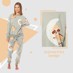 Daisy Dreamer Women's Sloth Fleece Pyjama Set Long Sleeve Animal Print Warm Sleepwear