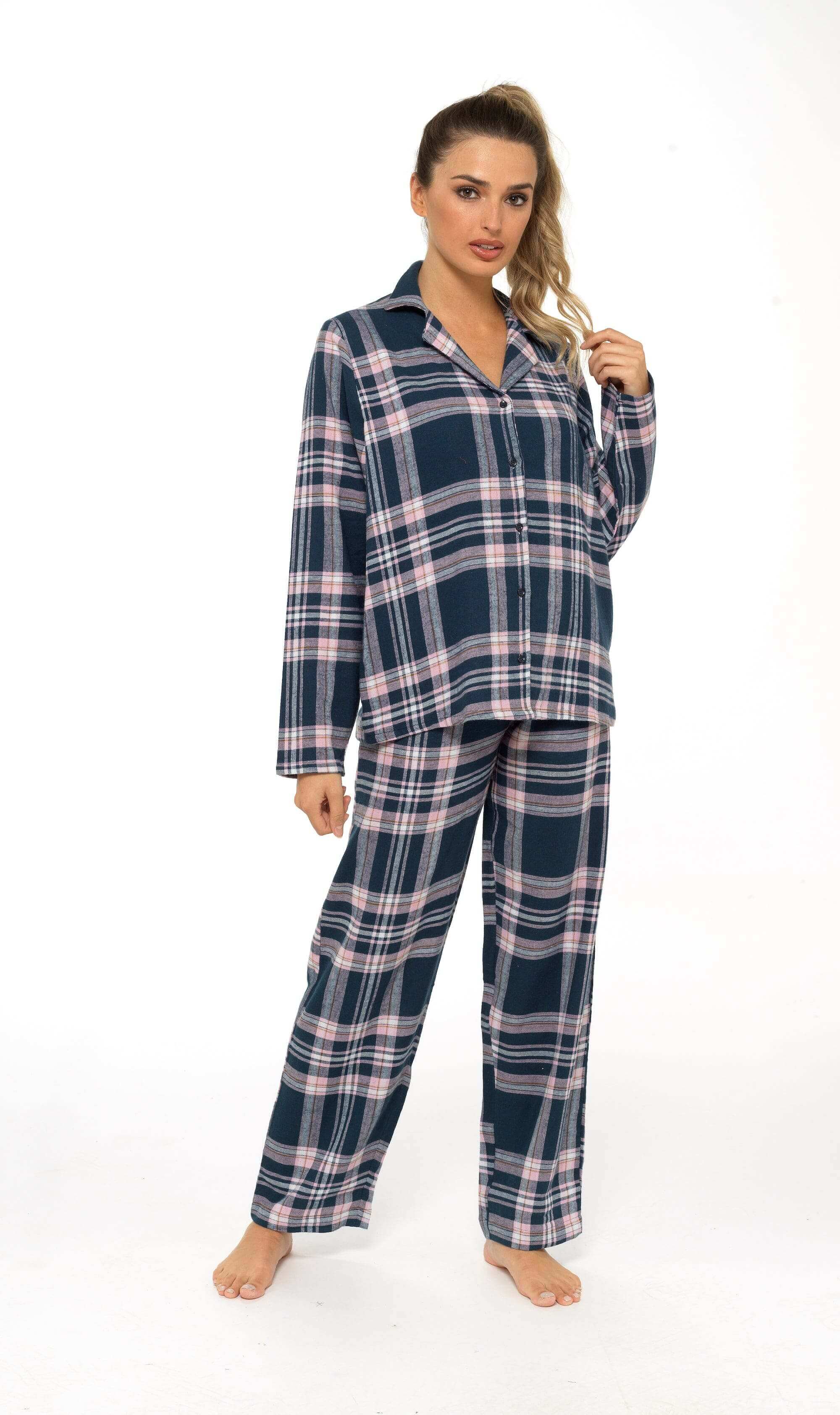 Daisy Dreamer Womens Flannelette Check Pyjama Set Soft Brushed Cotton Easy Care Super Soft Cosy Sleepwear