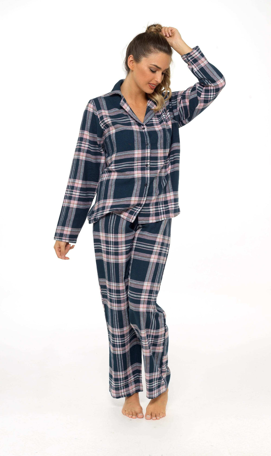 Daisy Dreamer Womens Flannelette Check Pyjama Set Soft Brushed Cotton Easy Care Super Soft Cosy Sleepwear