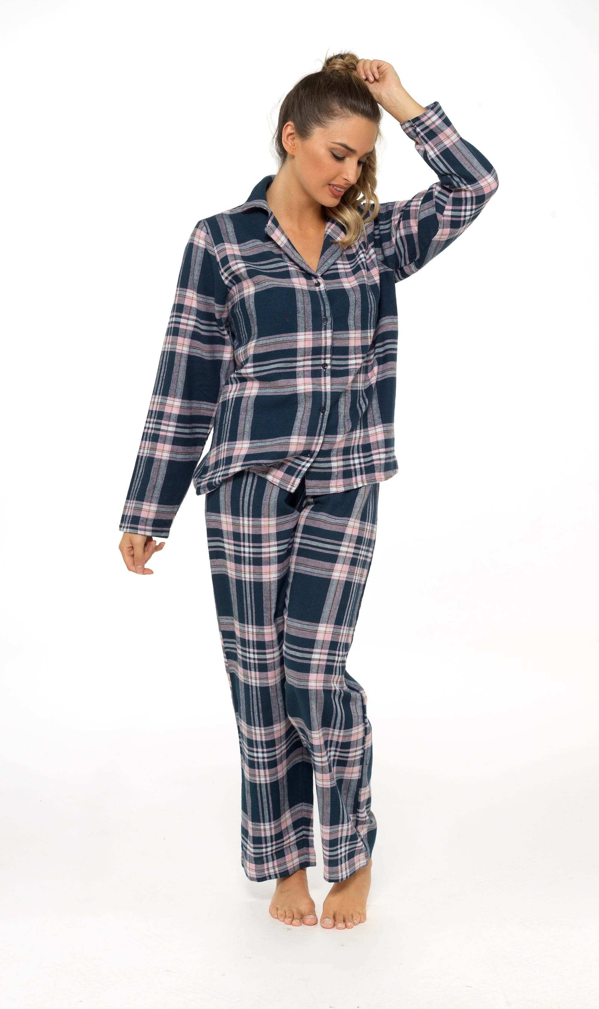 Daisy Dreamer Womens Flannelette Check Pyjama Set Soft Brushed Cotton Easy Care Super Soft Cosy Sleepwear