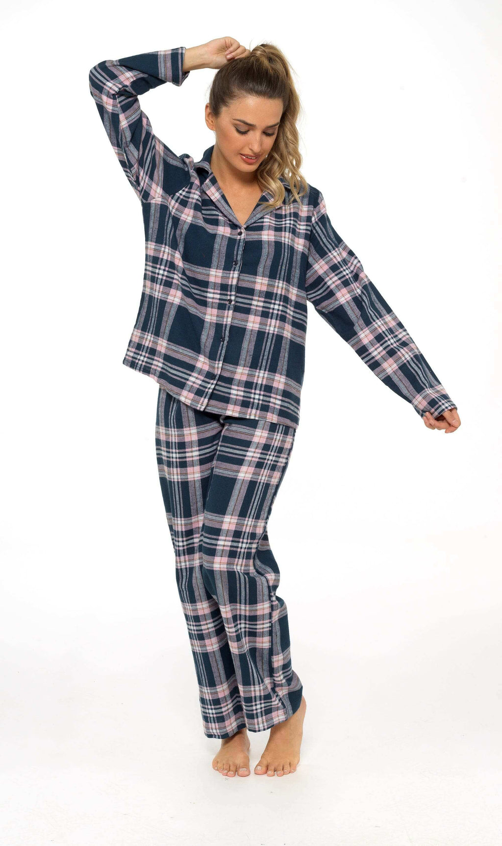 Daisy Dreamer Womens Flannelette Check Pyjama Set Soft Brushed Cotton Easy Care Super Soft Cosy Sleepwear
