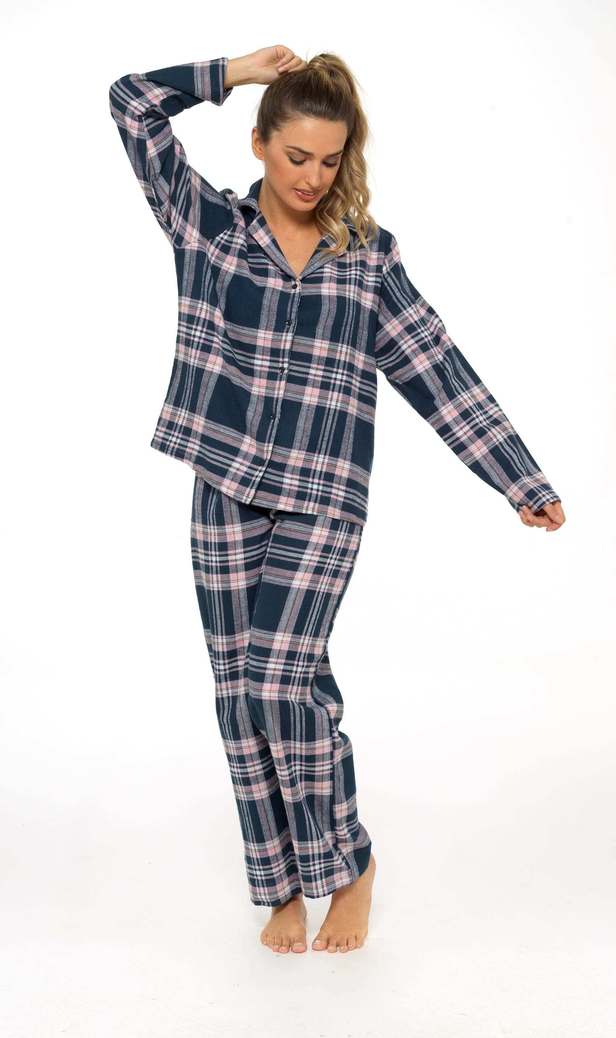Daisy Dreamer Womens Flannelette Check Pyjama Set Soft Brushed Cotton Easy Care Super Soft Cosy Sleepwear