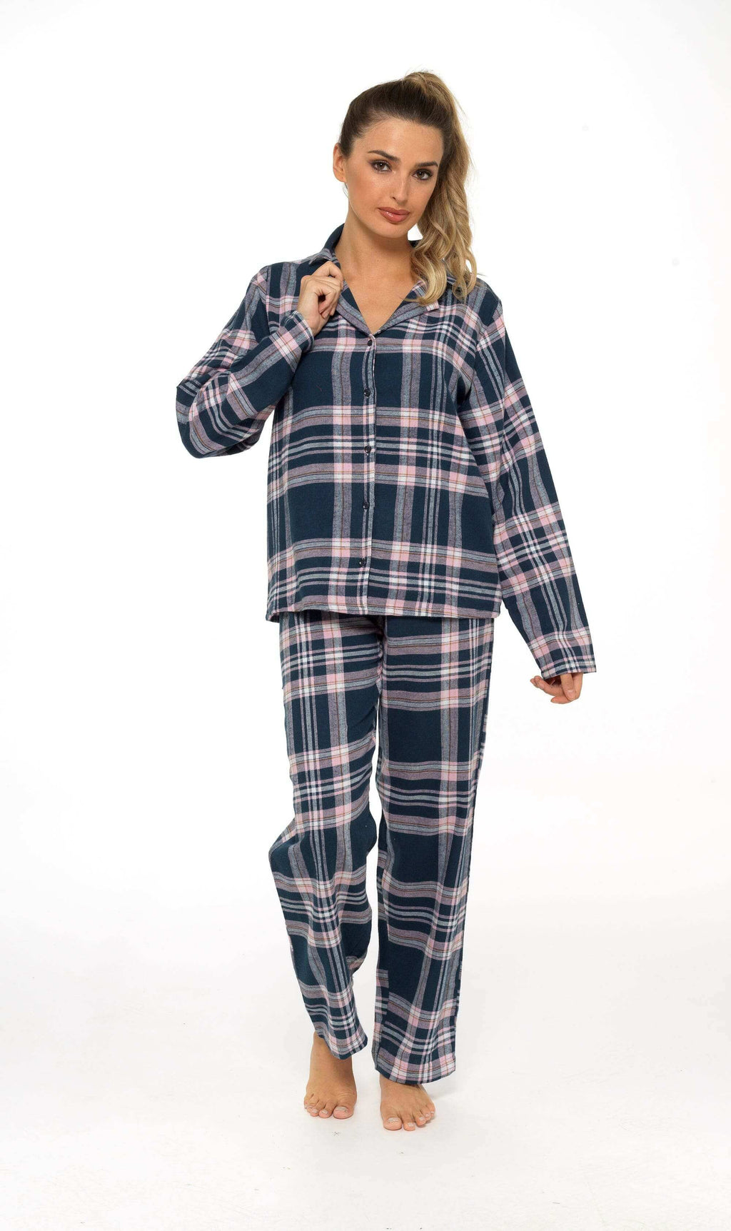 Daisy Dreamer Womens Flannelette Check Pyjama Set Soft Brushed Cotton Easy Care Super Soft Cosy Sleepwear