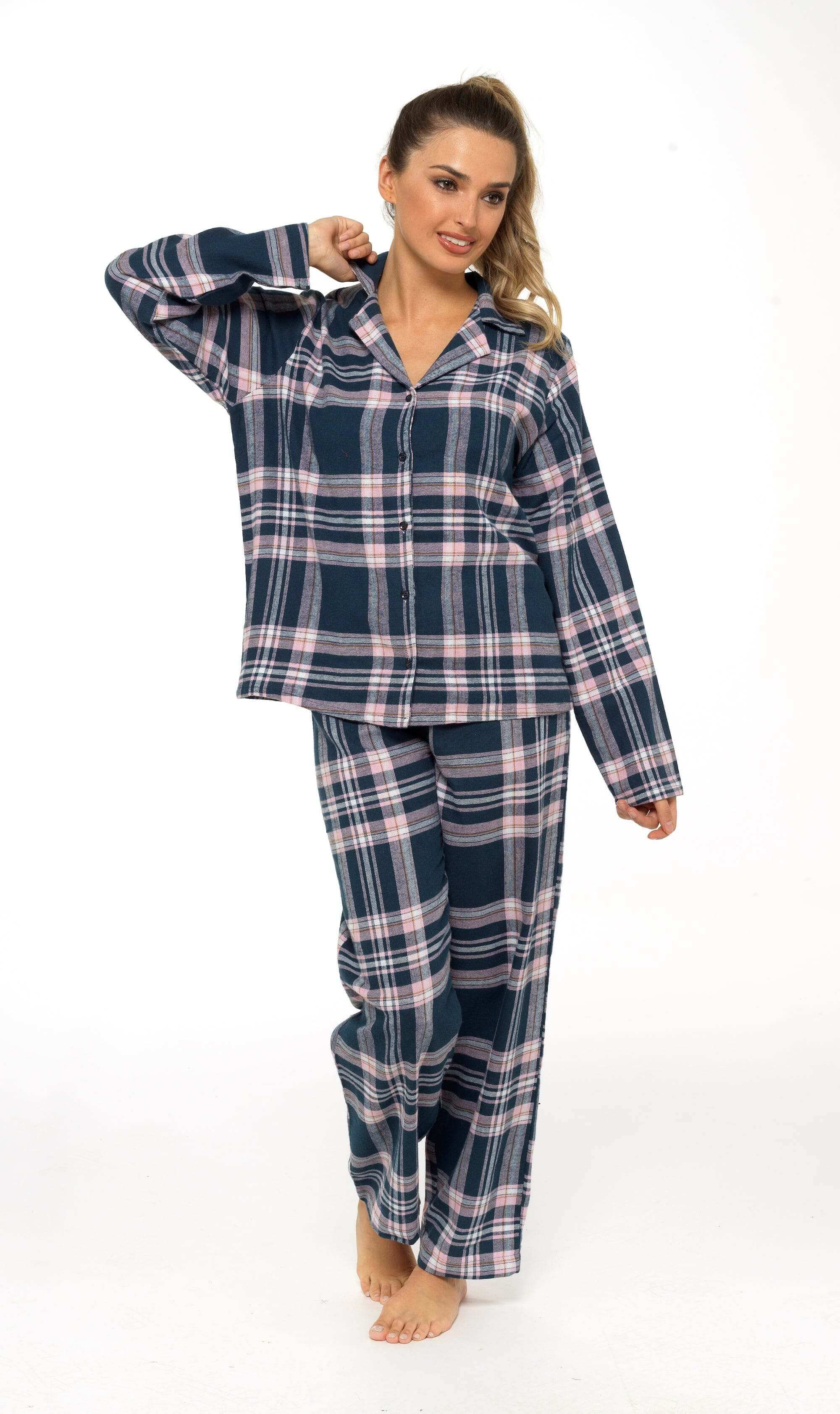 Daisy Dreamer Womens Flannelette Check Pyjama Set Soft Brushed Cotton Easy Care Super Soft Cosy Sleepwear