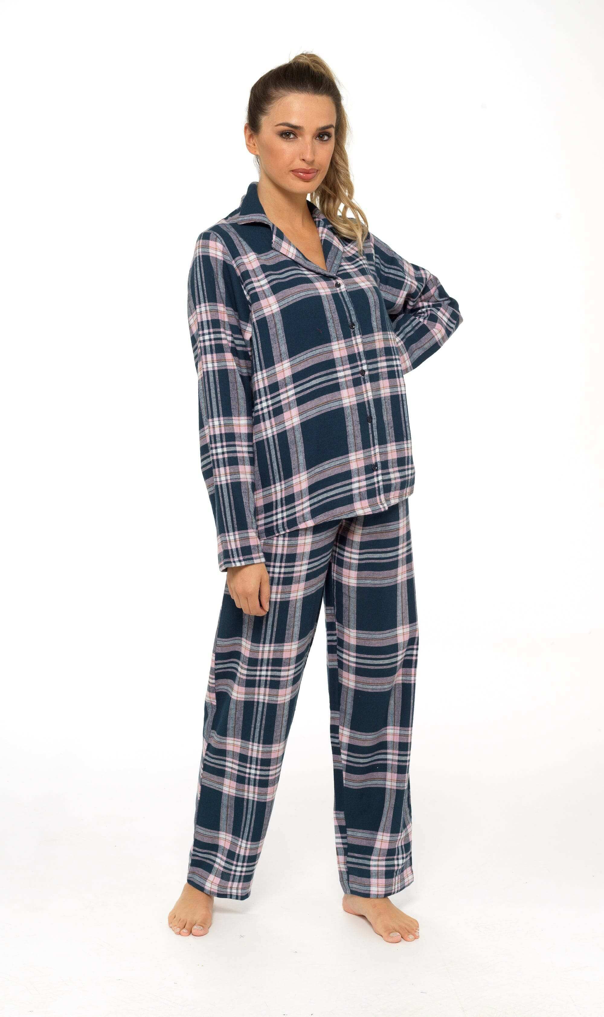 Daisy Dreamer Womens Flannelette Check Pyjama Set Soft Brushed Cotton Easy Care Super Soft Cosy Sleepwear