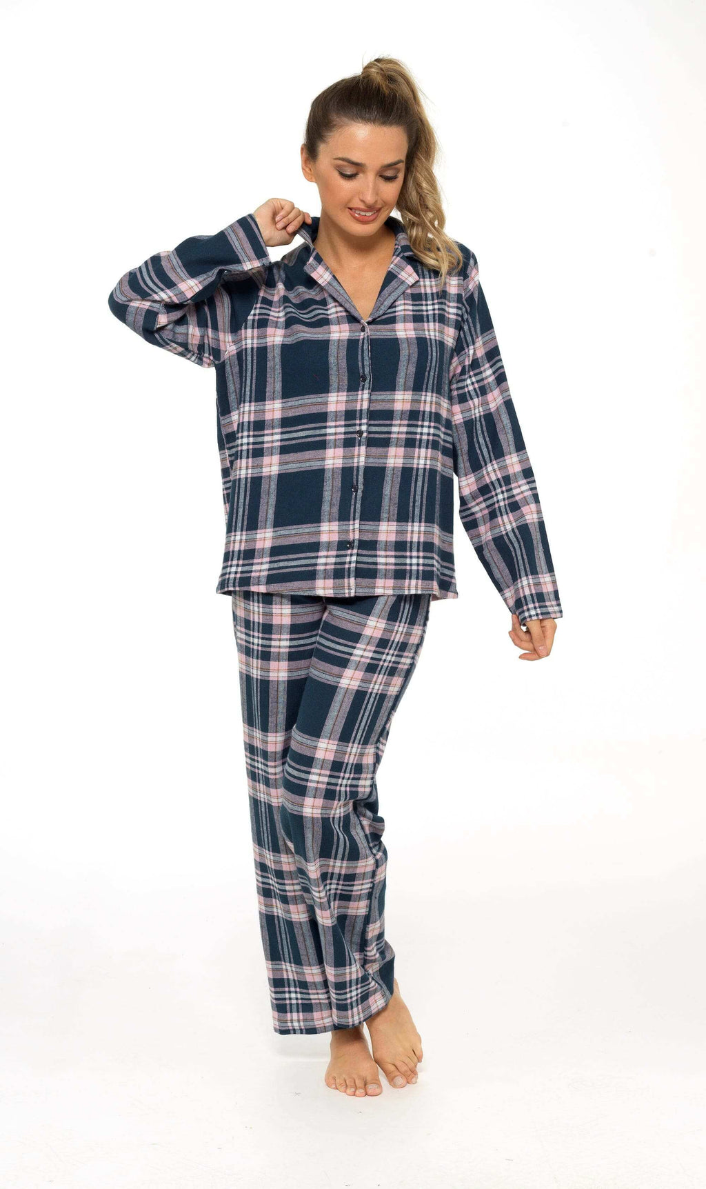 Daisy Dreamer Womens Flannelette Check Pyjama Set Soft Brushed Cotton Easy Care Super Soft Cosy Sleepwear