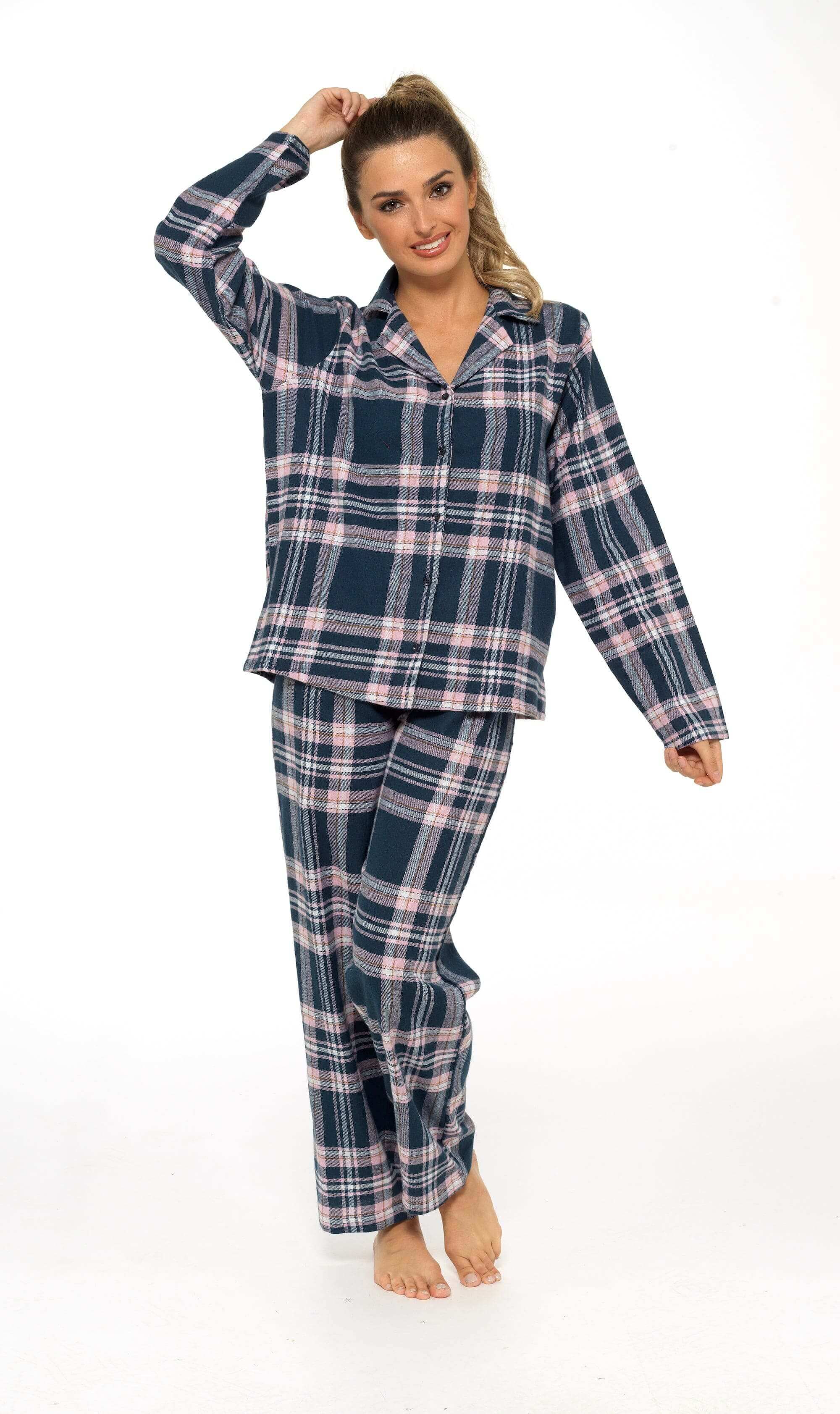 Daisy Dreamer Womens Flannelette Check Pyjama Set Soft Brushed Cotton Easy Care Super Soft Cosy Sleepwear