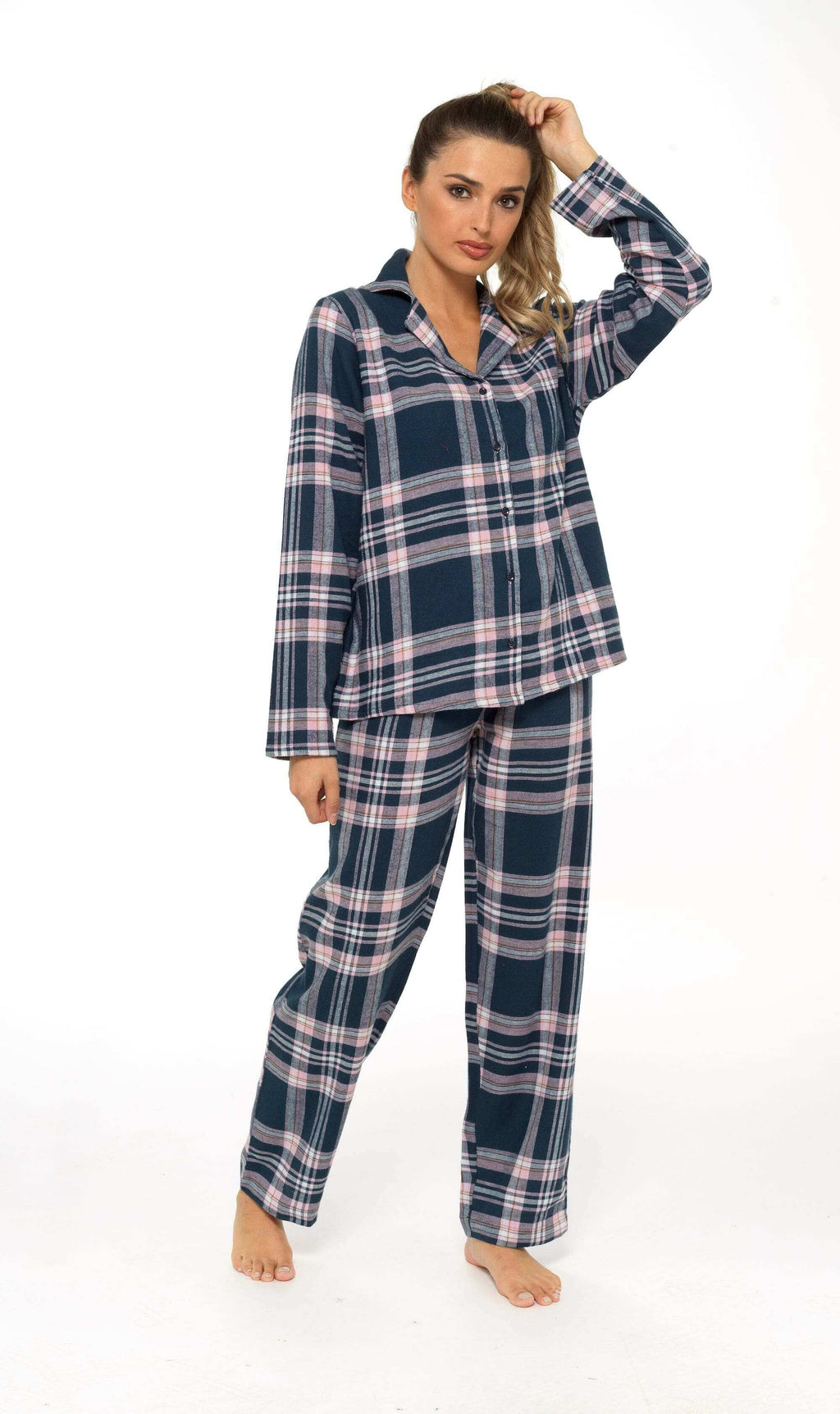 Daisy Dreamer Womens Flannelette Check Pyjama Set Soft Brushed Cotton Easy Care Super Soft Cosy Sleepwear