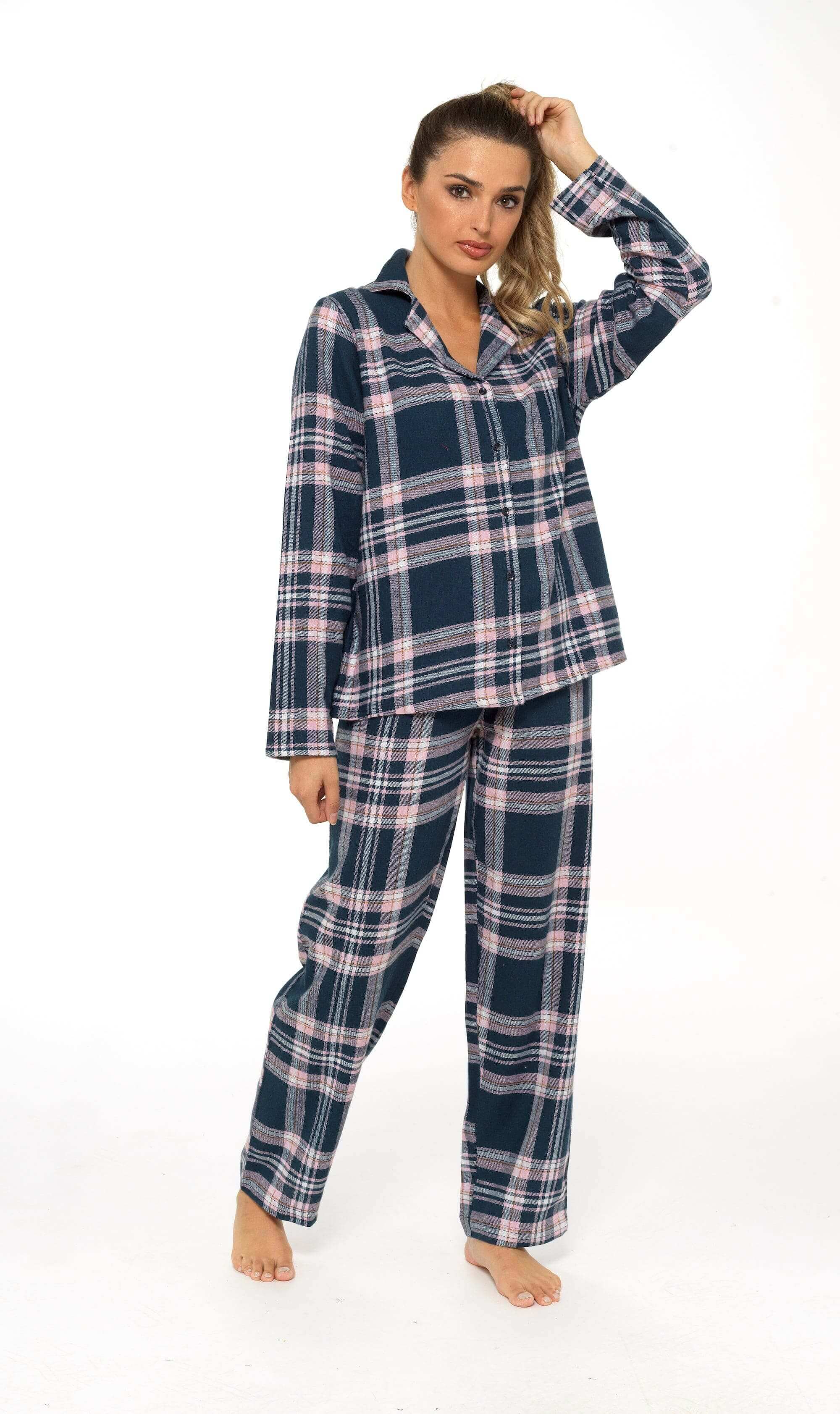Daisy Dreamer Womens Flannelette Check Pyjama Set Soft Brushed Cotton Easy Care Super Soft Cosy Sleepwear