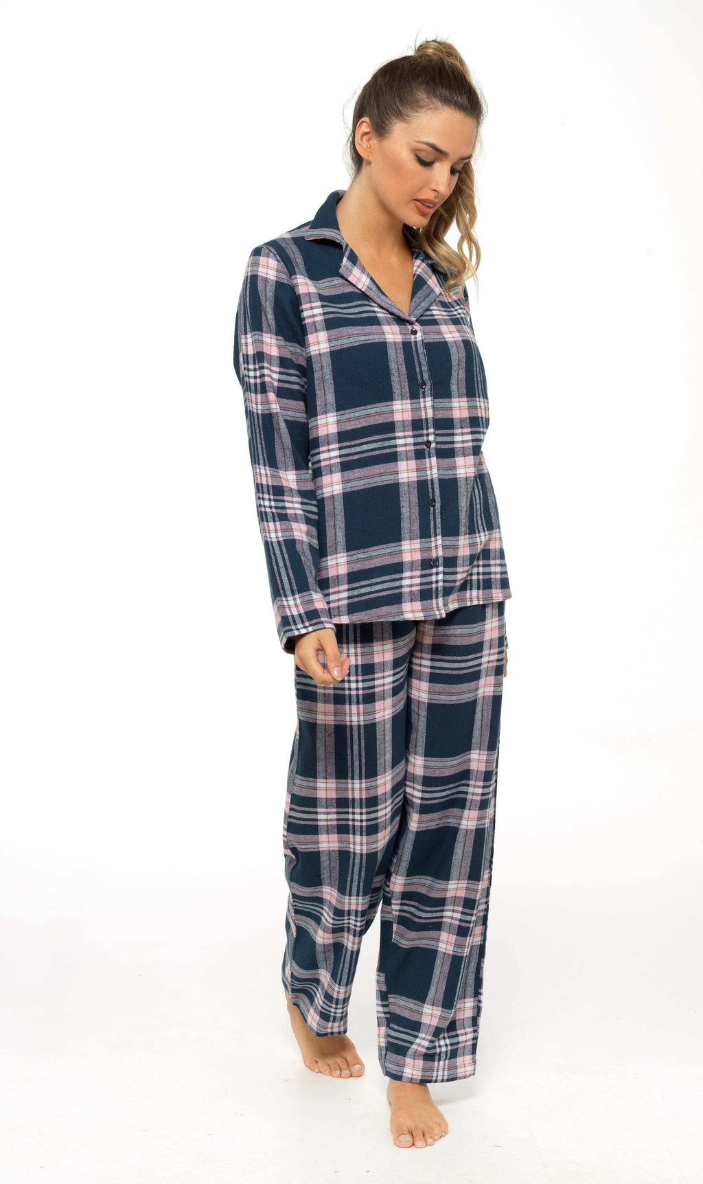 Daisy Dreamer Womens Flannelette Check Pyjama Set Soft Brushed Cotton Easy Care Super Soft Cosy Sleepwear