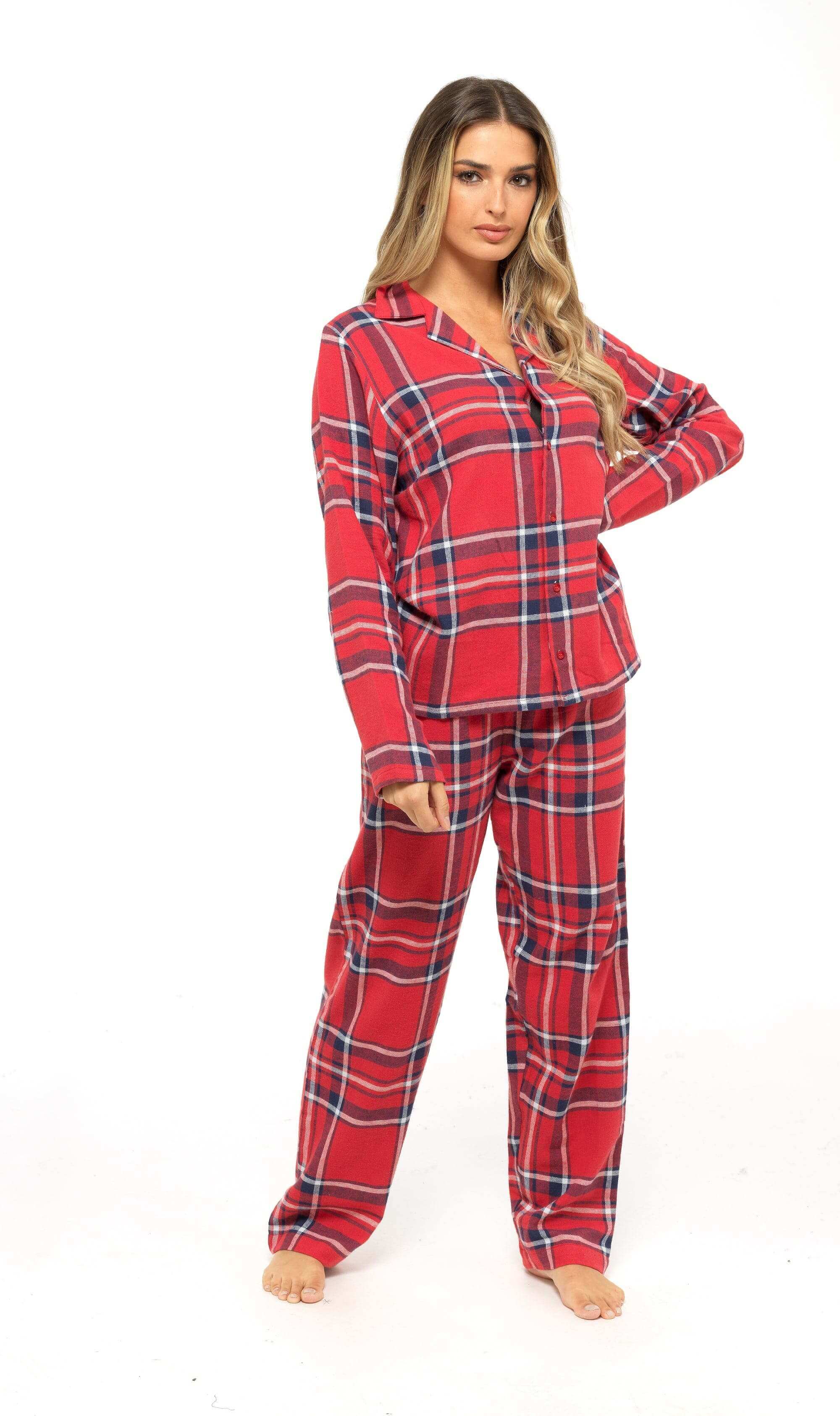 Daisy Dreamer Womens Flannelette Check Pyjama Set Soft Brushed Cotton Easy Care Super Soft Cosy Sleepwear