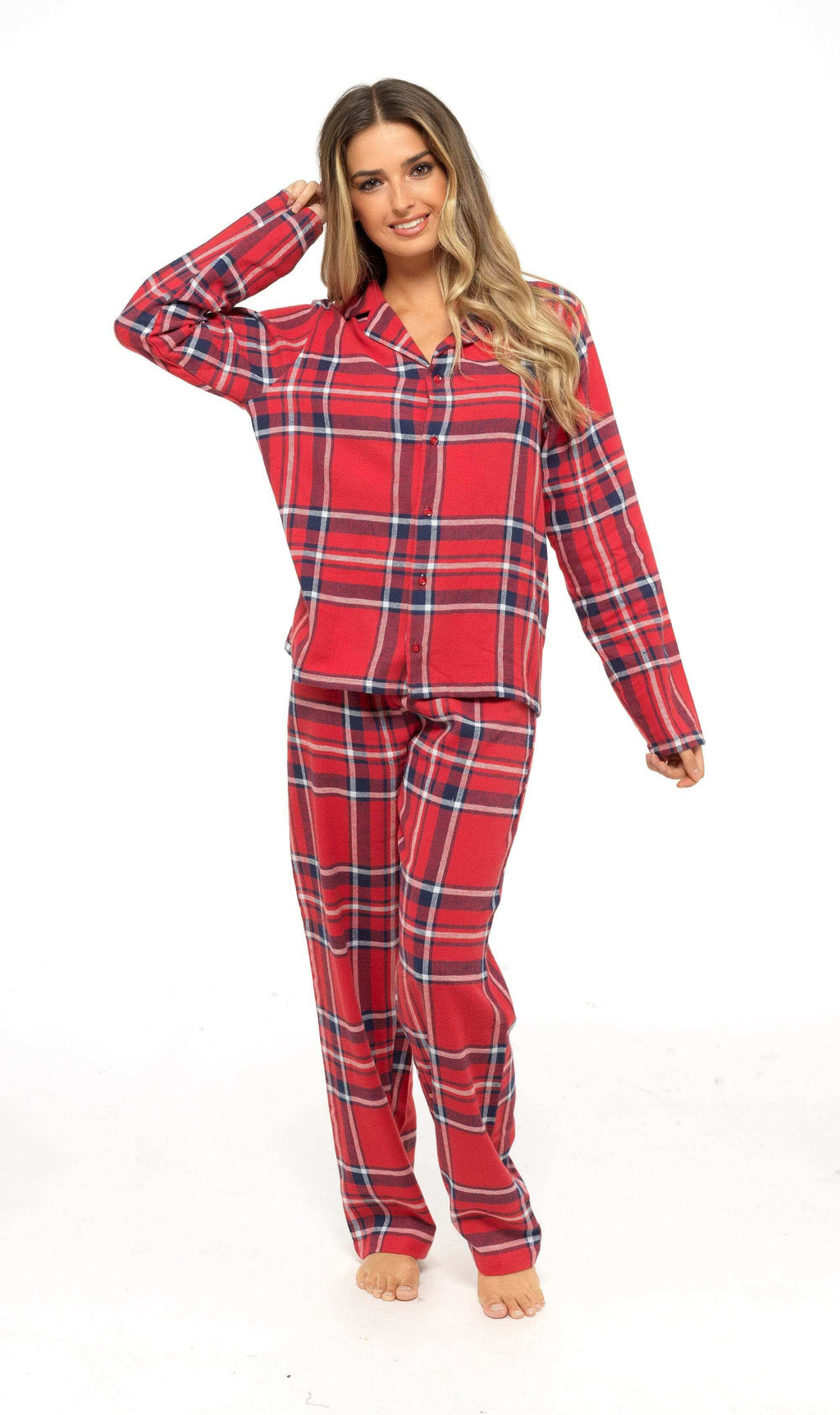 Daisy Dreamer Womens Flannelette Check Pyjama Set Soft Brushed Cotton Easy Care Super Soft Cosy Sleepwear