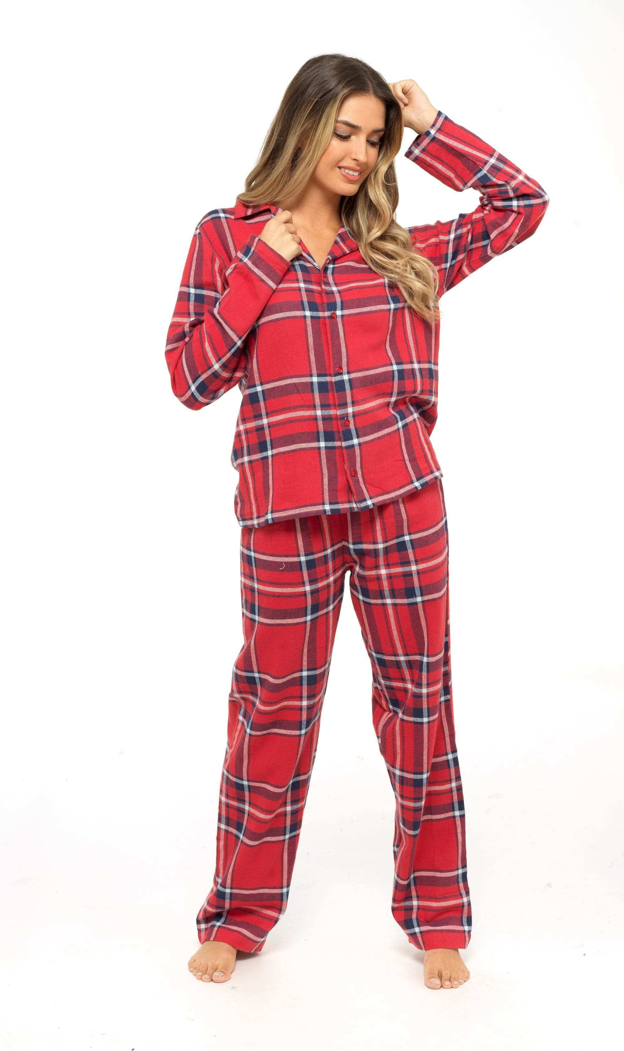 Daisy Dreamer Womens Flannelette Check Pyjama Set Soft Brushed Cotton Easy Care Super Soft Cosy Sleepwear
