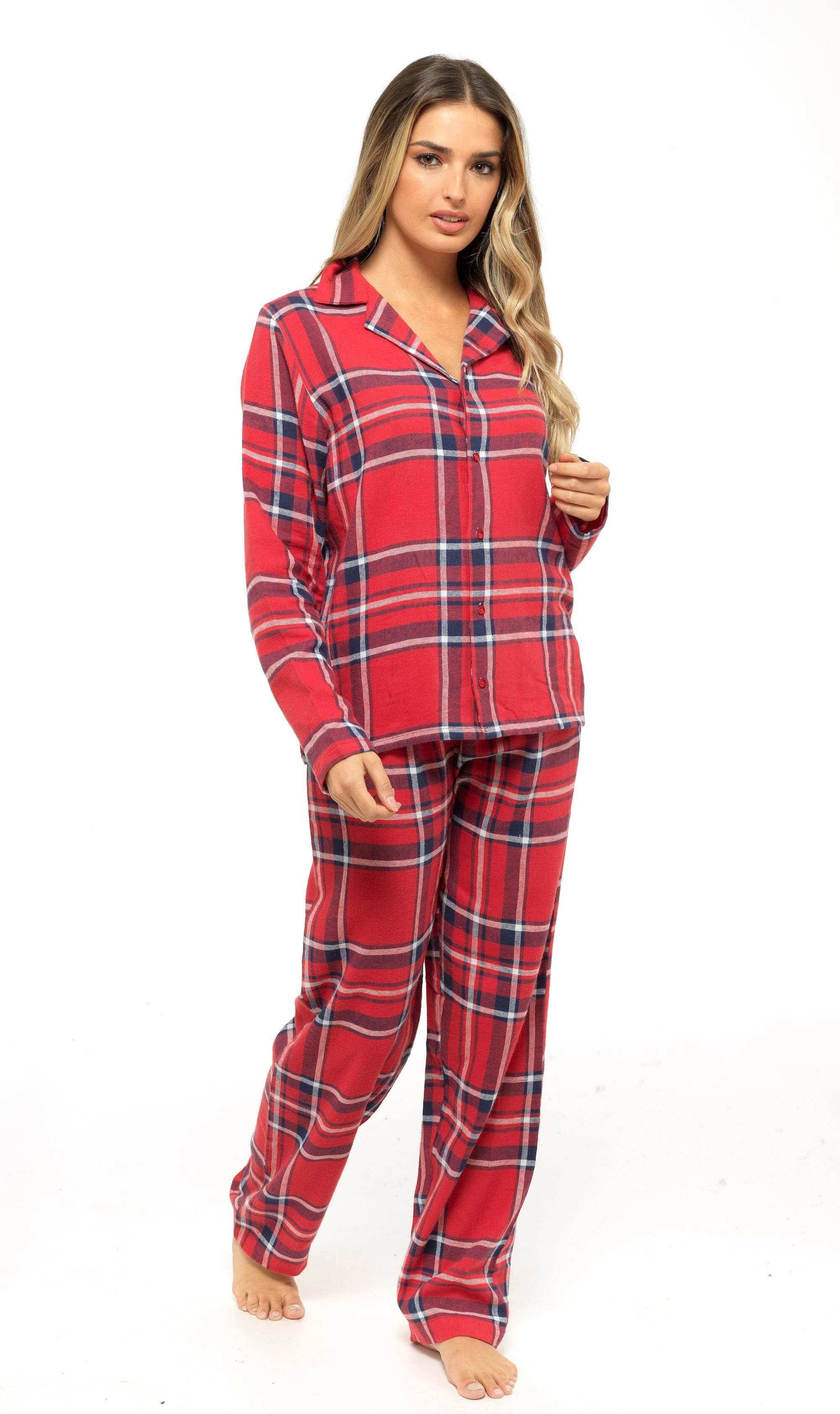 Daisy Dreamer Womens Flannelette Check Pyjama Set Soft Brushed Cotton Easy Care Super Soft Cosy Sleepwear